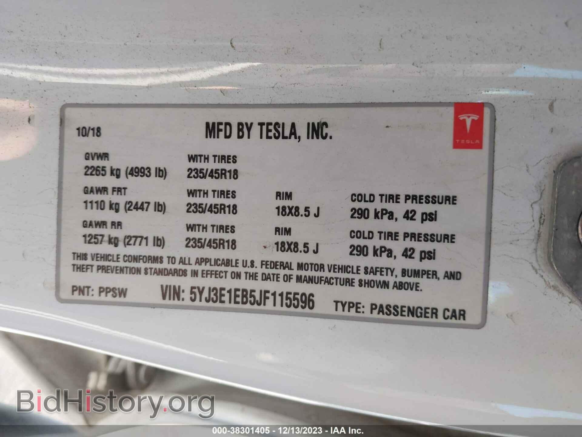 2018 TESLA MODEL 3 - VIN: 5YJ3E1EB5JF115596 - Фото 9