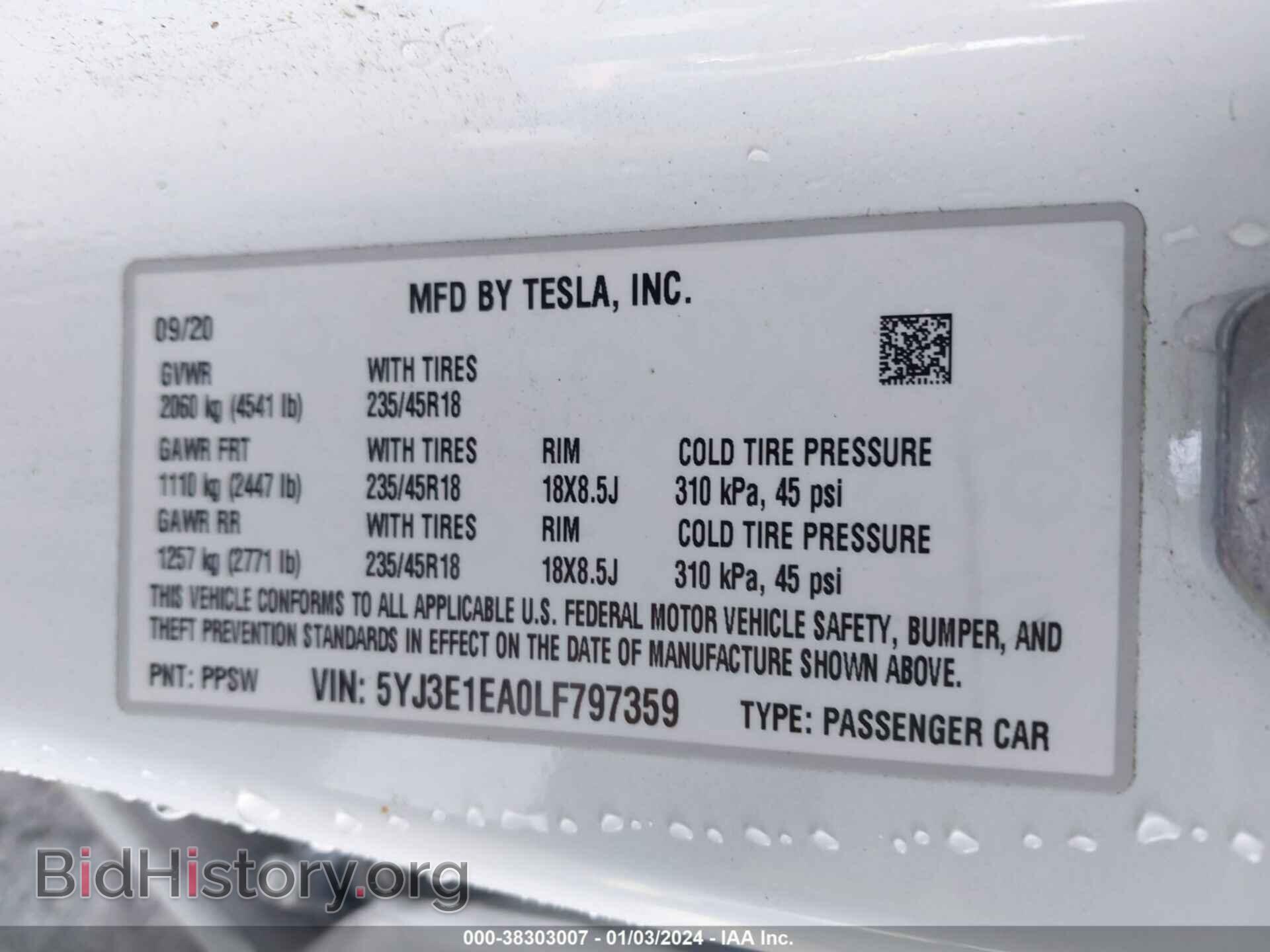 2020 TESLA MODEL 3 - VIN: 5YJ3E1EA0LF797359 - Photo 9