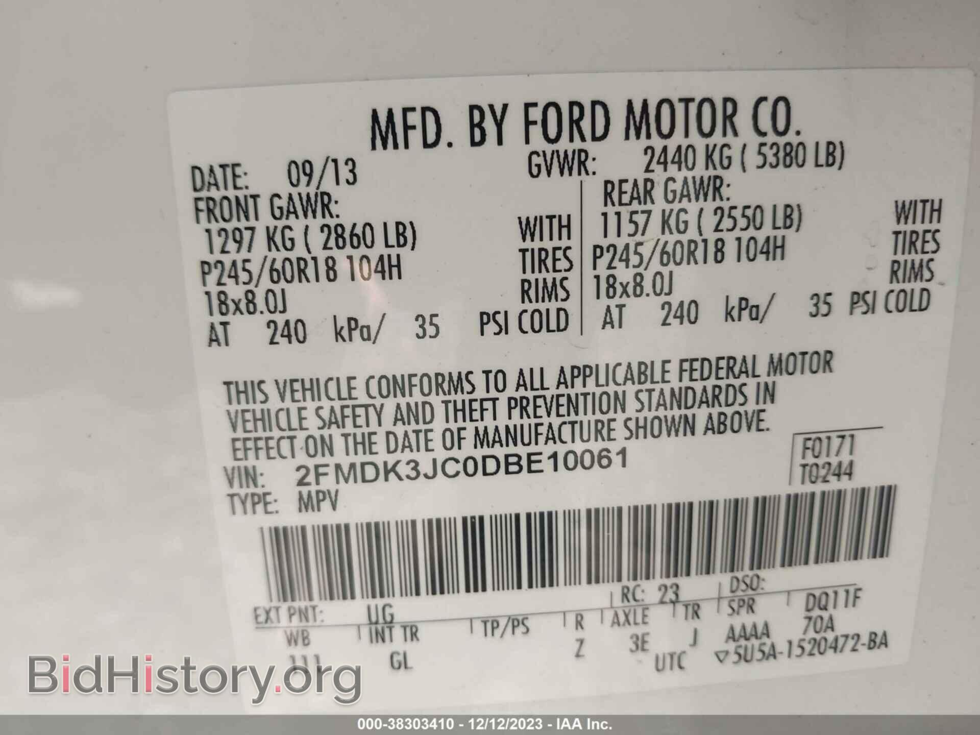 2013 FORD EDGE - VIN: 2FMDK3JC0DBE10061 - Photo 9