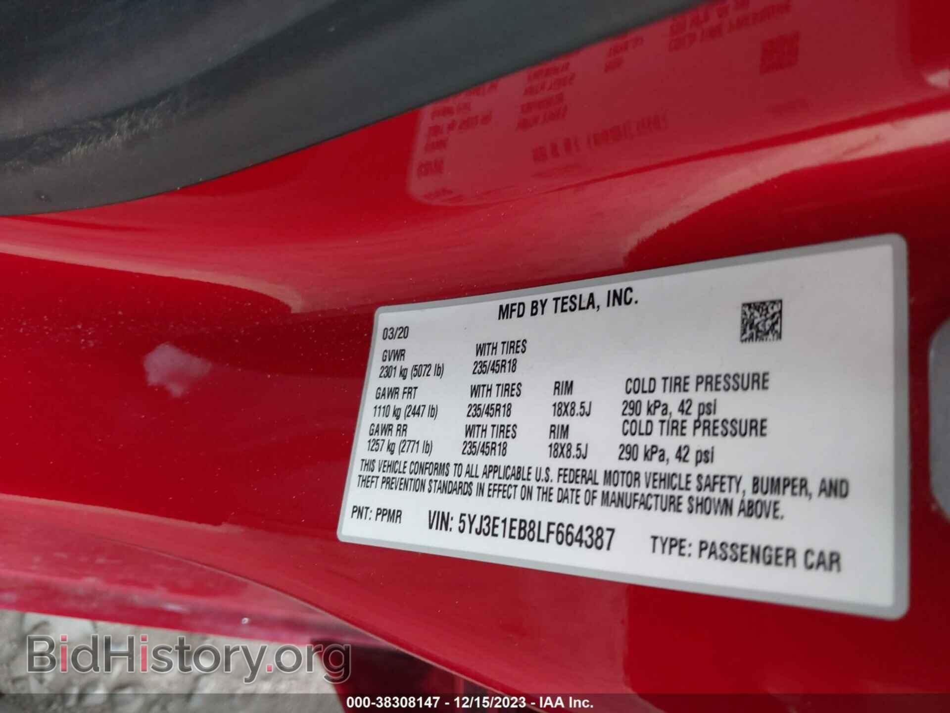 2020 TESLA MODEL 3 - VIN: 5YJ3E1EB8LF664387 - Фото 9