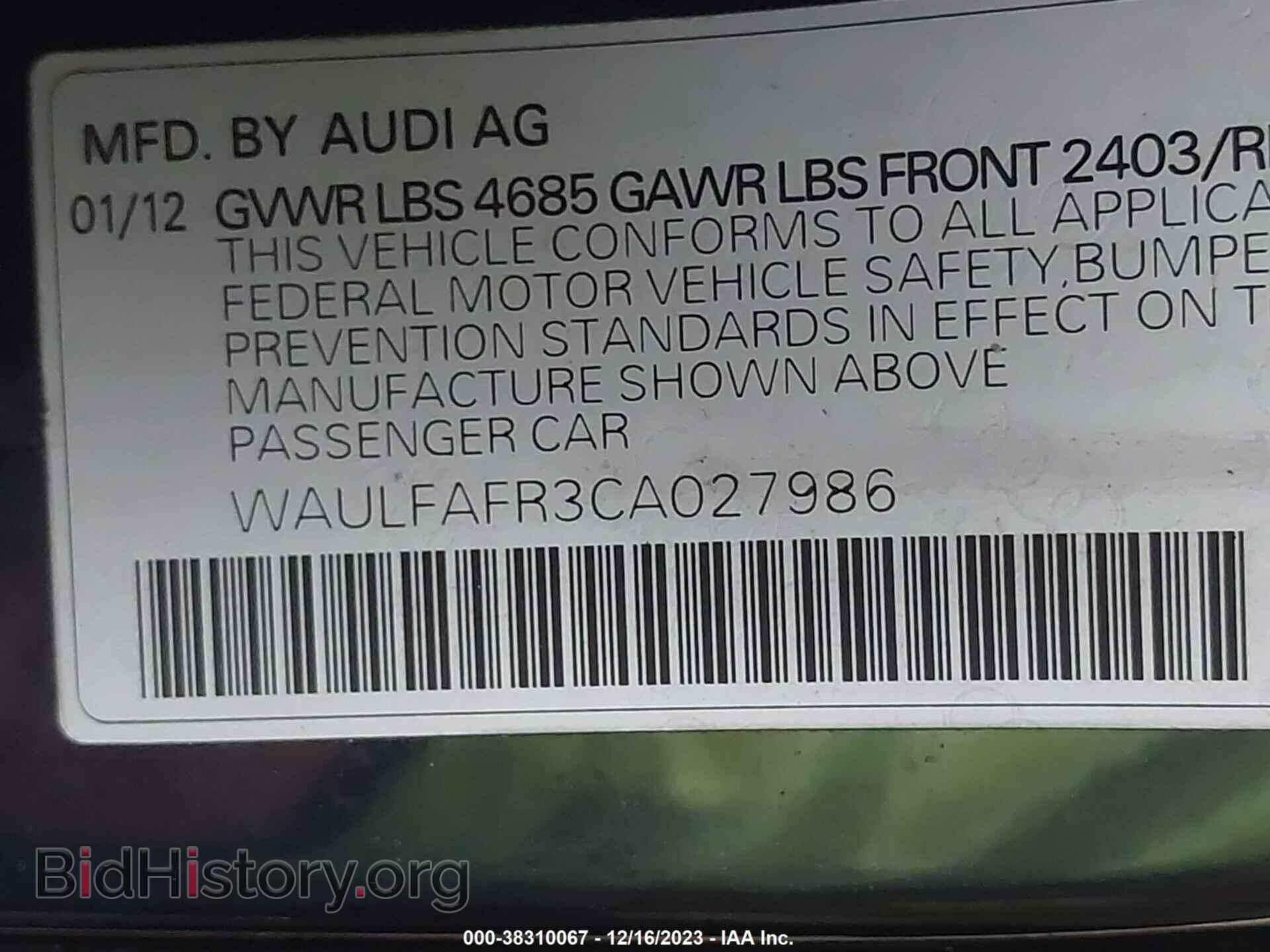 2012 AUDI A5 - VIN: WAULFAFR3CA027986 - Фото 9
