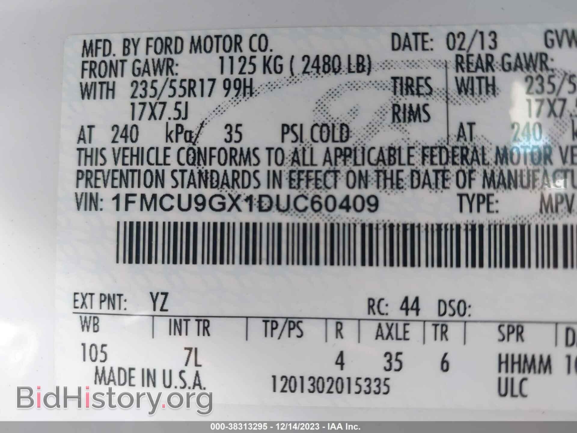 2013 FORD ESCAPE - VIN: 1FMCU9GX1DUC60409 - Фото 9