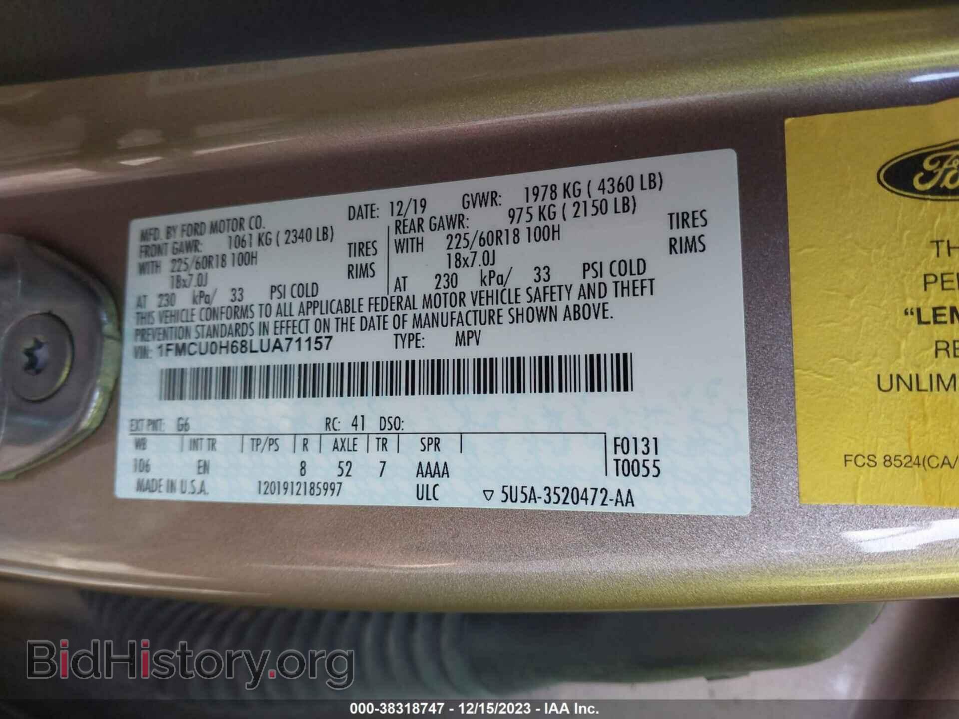 2020 FORD ESCAPE - VIN: 1FMCU0H68LUA71157 - Фото 9