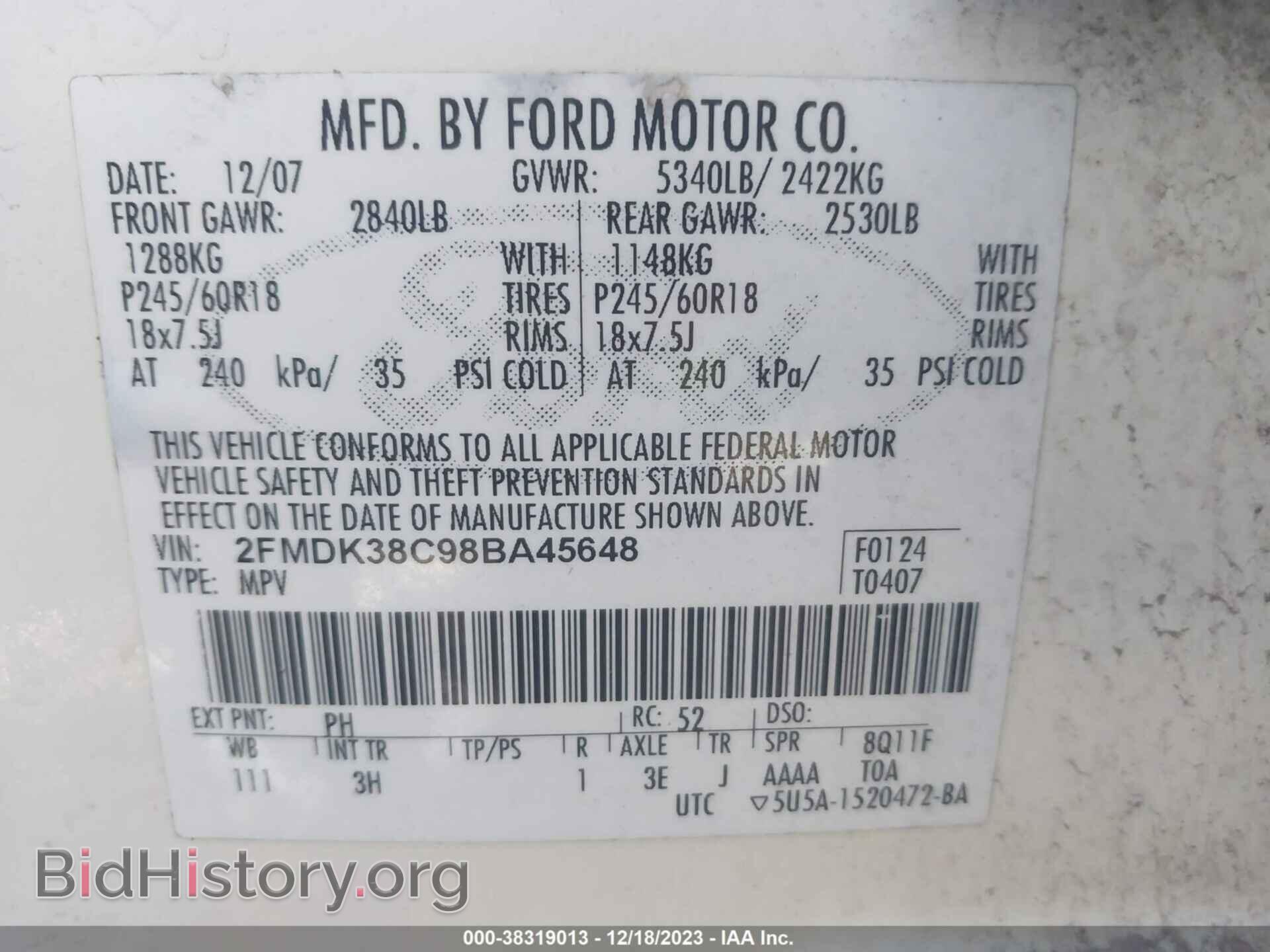 2008 FORD EDGE - VIN: 2FMDK38C98BA45648 - Фото 9