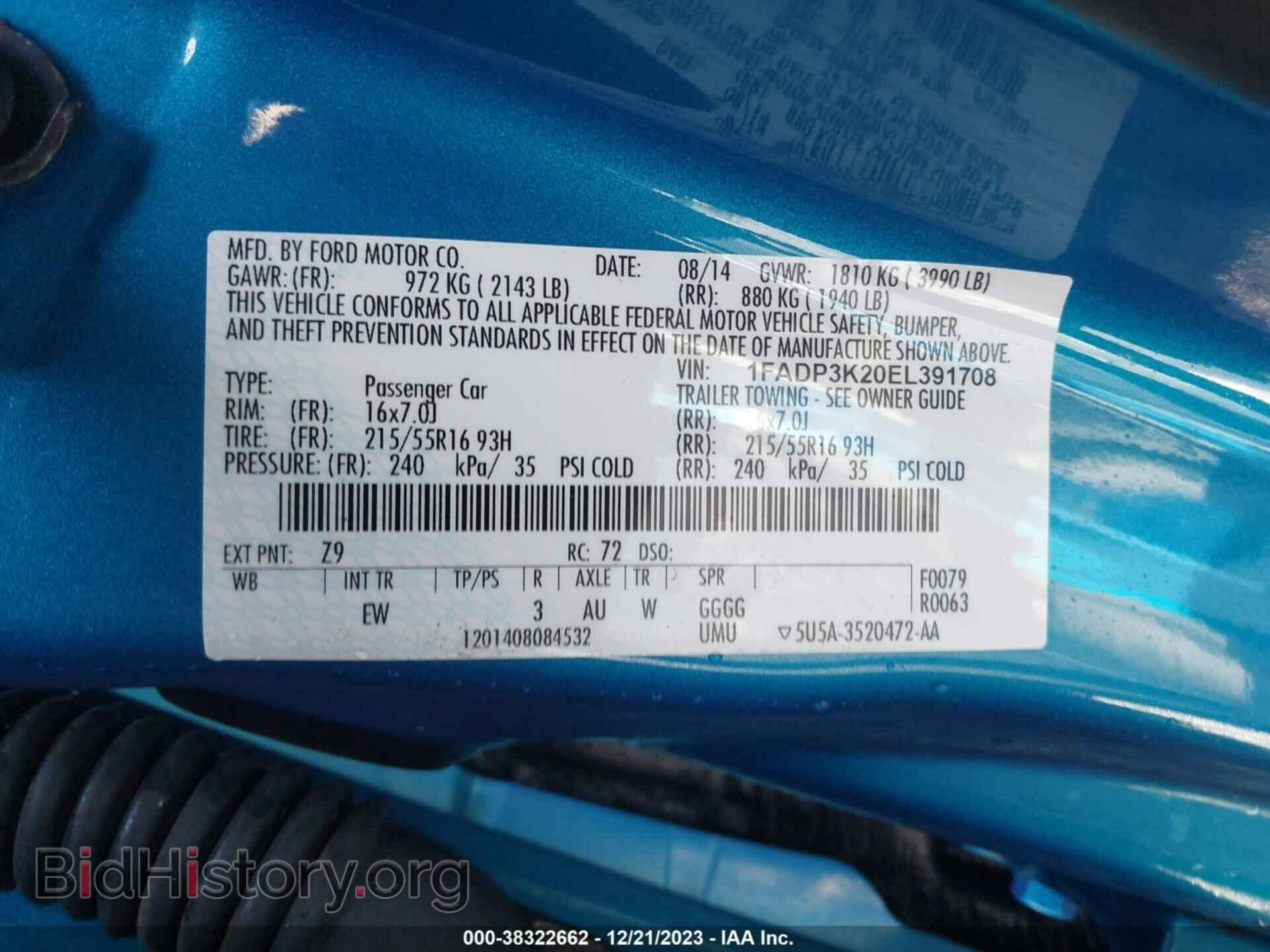 2014 FORD FOCUS - VIN: 1FADP3K20EL391708 - Фото 9
