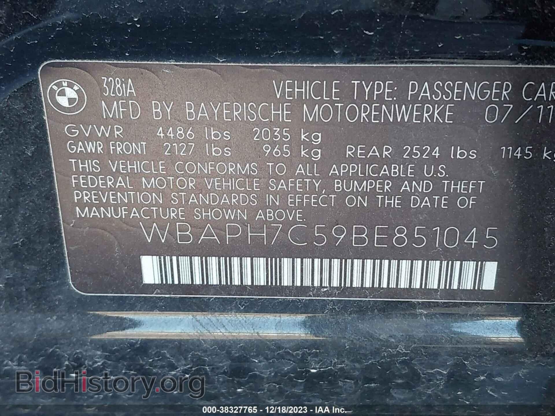 2011 BMW 328I - VIN: WBAPH7C59BE851045 - Фото 9