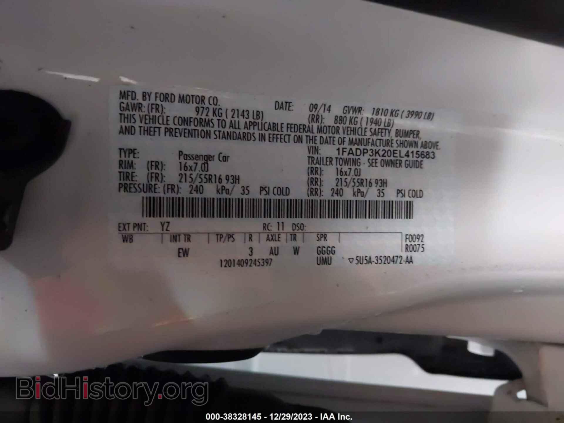 2014 FORD FOCUS - VIN: 1FADP3K20EL415683 - Фото 9