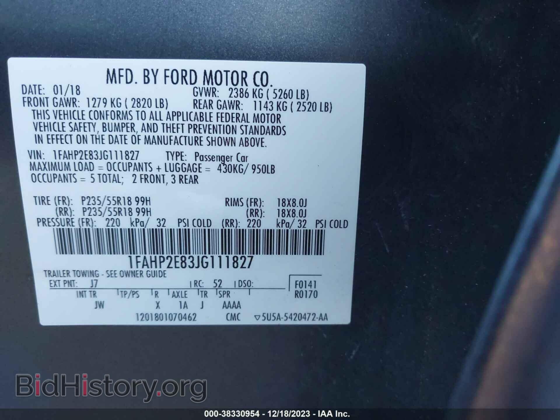 2018 FORD TAURUS - VIN: 1FAHP2E83JG111827 - Фото 9