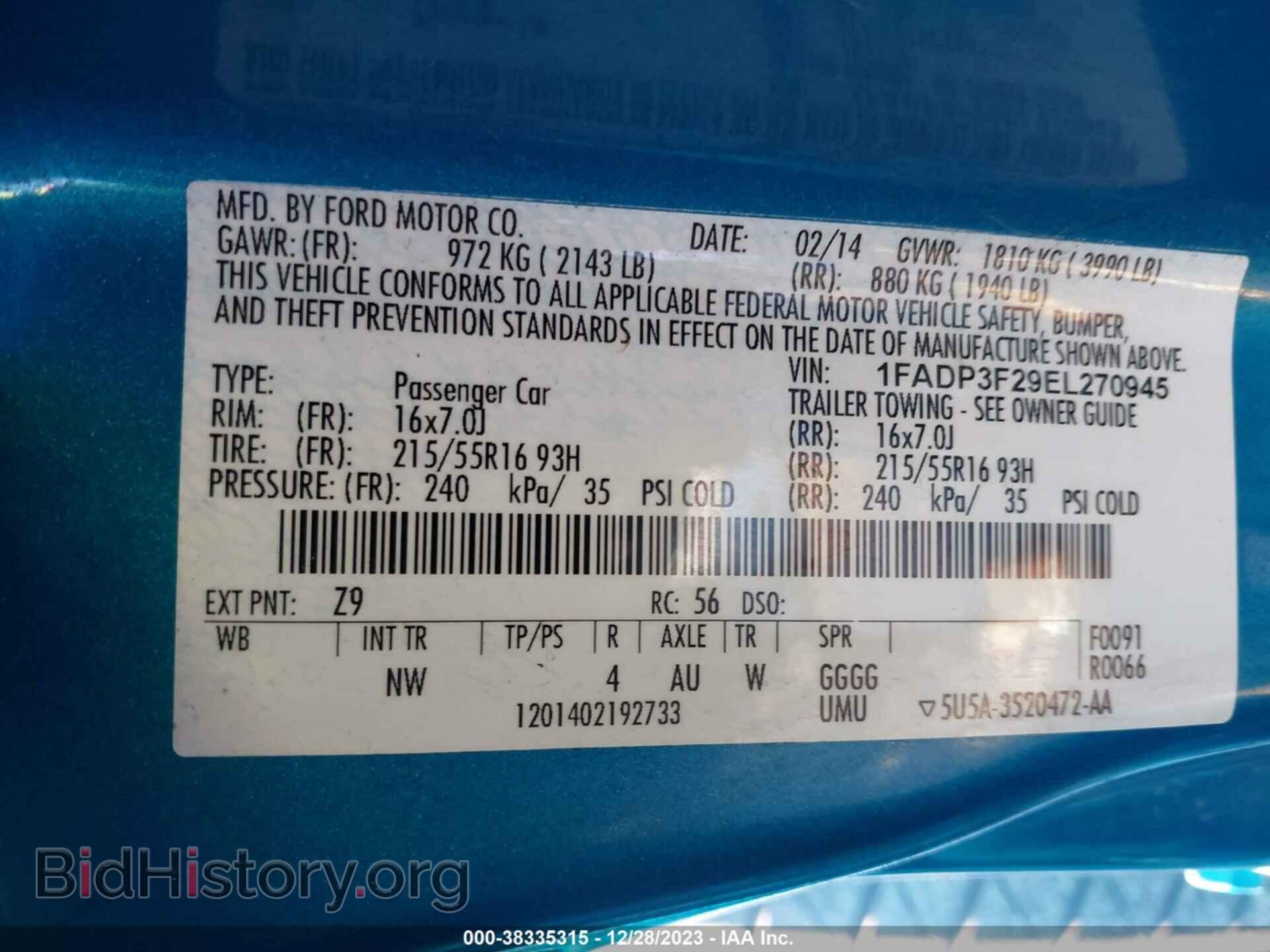 2014 FORD FOCUS - VIN: 1FADP3F29EL270945 - Фото 9