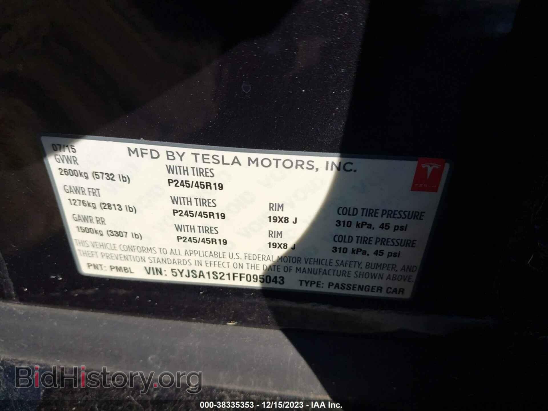 2015 TESLA MODEL S - VIN: 5YJSA1S21FF095043 - Photo 9