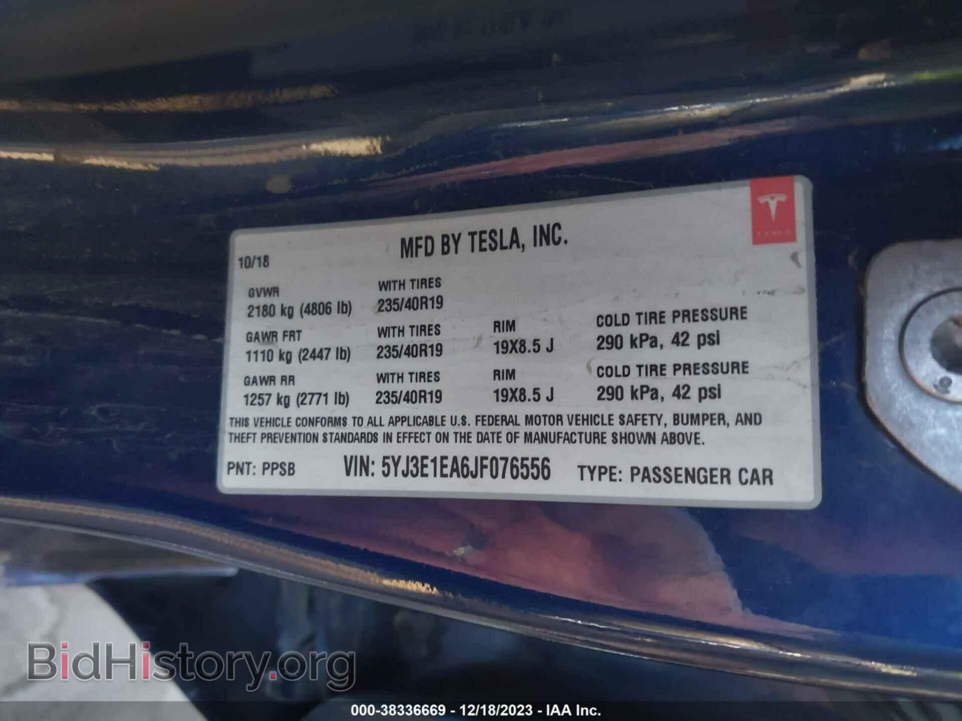 2018 TESLA MODEL 3 - VIN: 5YJ3E1EA6JF076556 - Photo 9