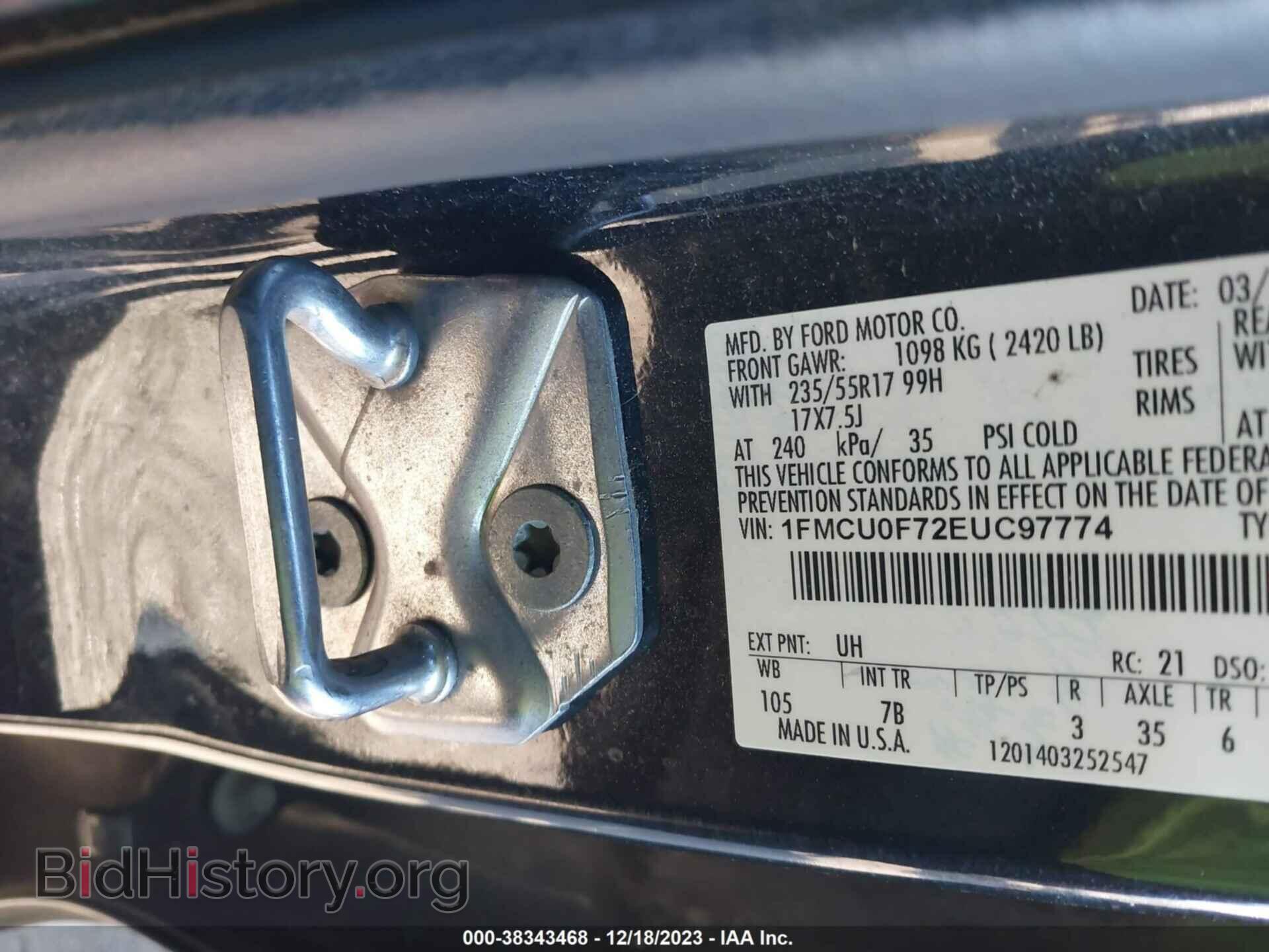 2014 FORD ESCAPE - VIN: 1FMCU0F72EUC97774 - Фото 9