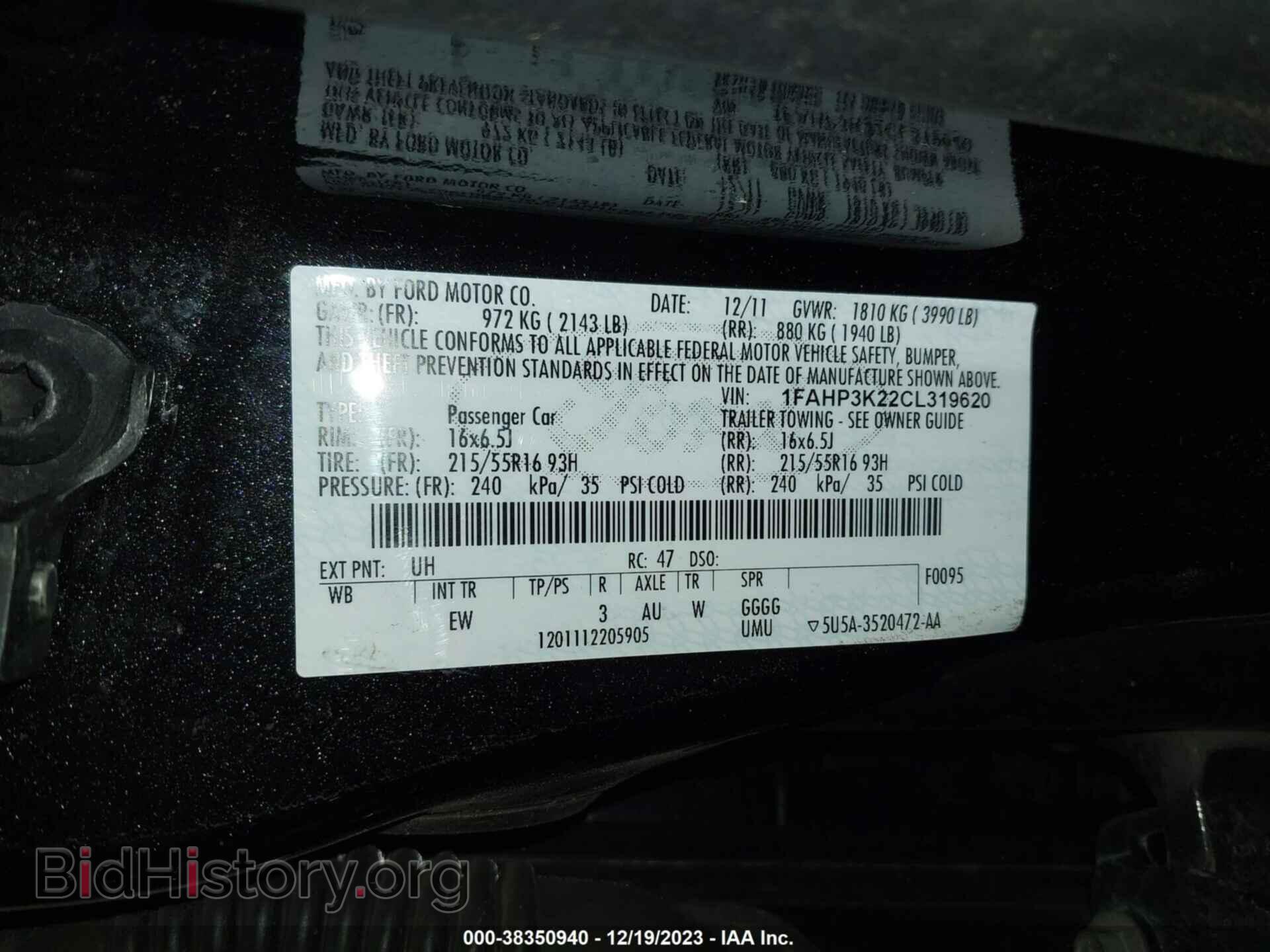 2012 FORD FOCUS - VIN: 1FAHP3K22CL319620 - Фото 9