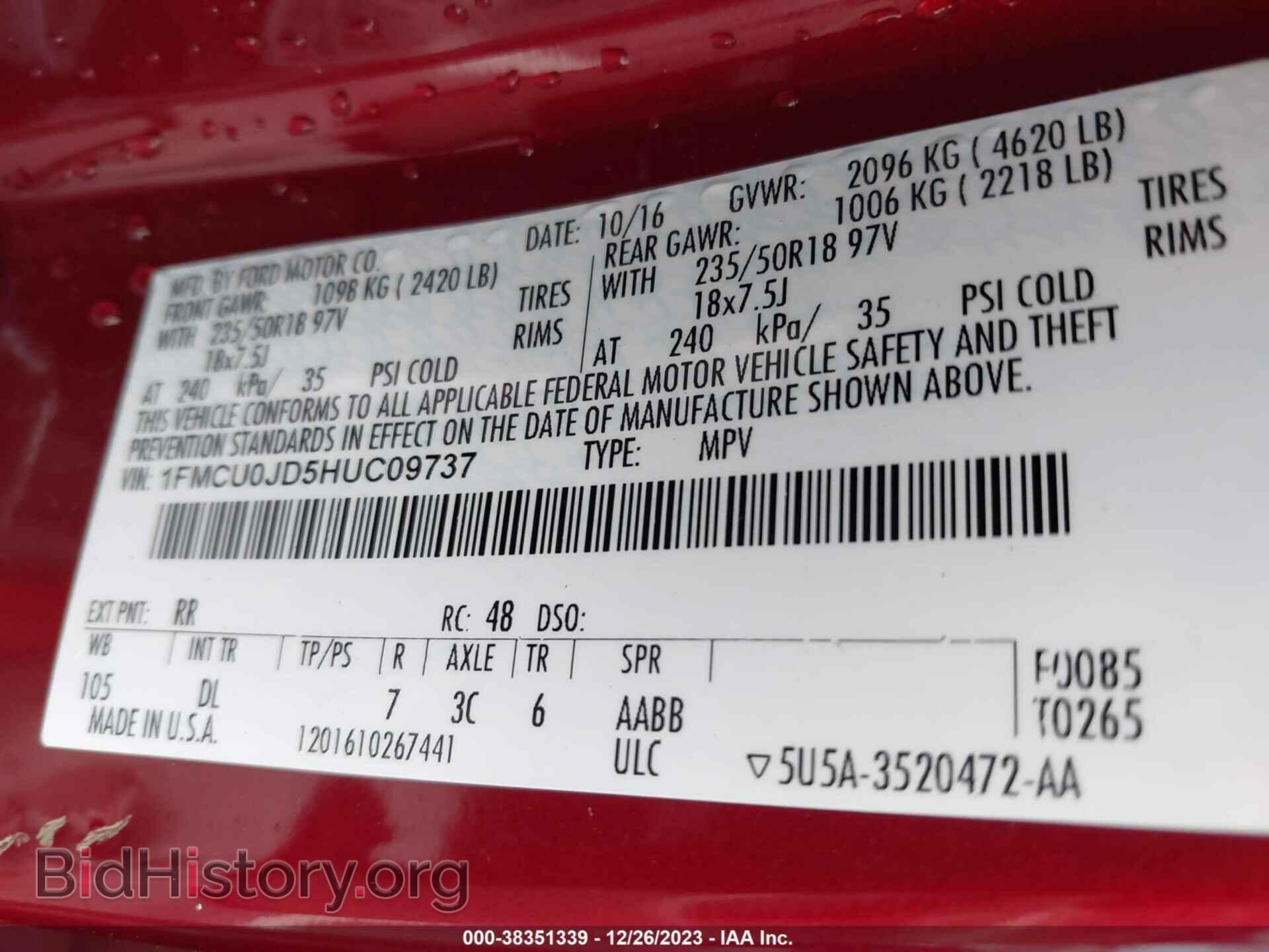 2017 FORD ESCAPE - VIN: 1FMCU0JD5HUC09737 - Photo 9