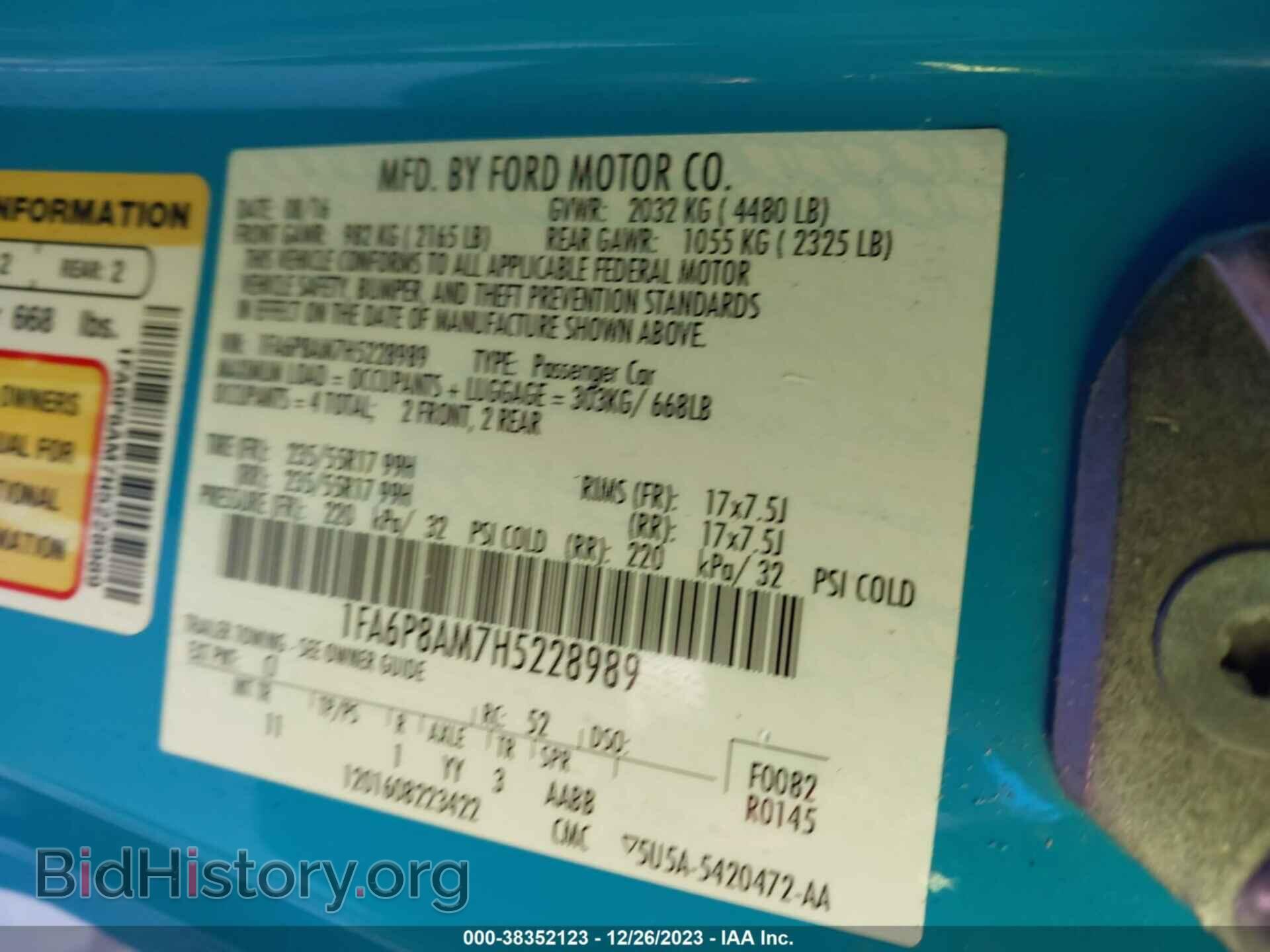 2017 FORD MUSTANG - VIN: 1FA6P8AM7H5228989 - Фото 9