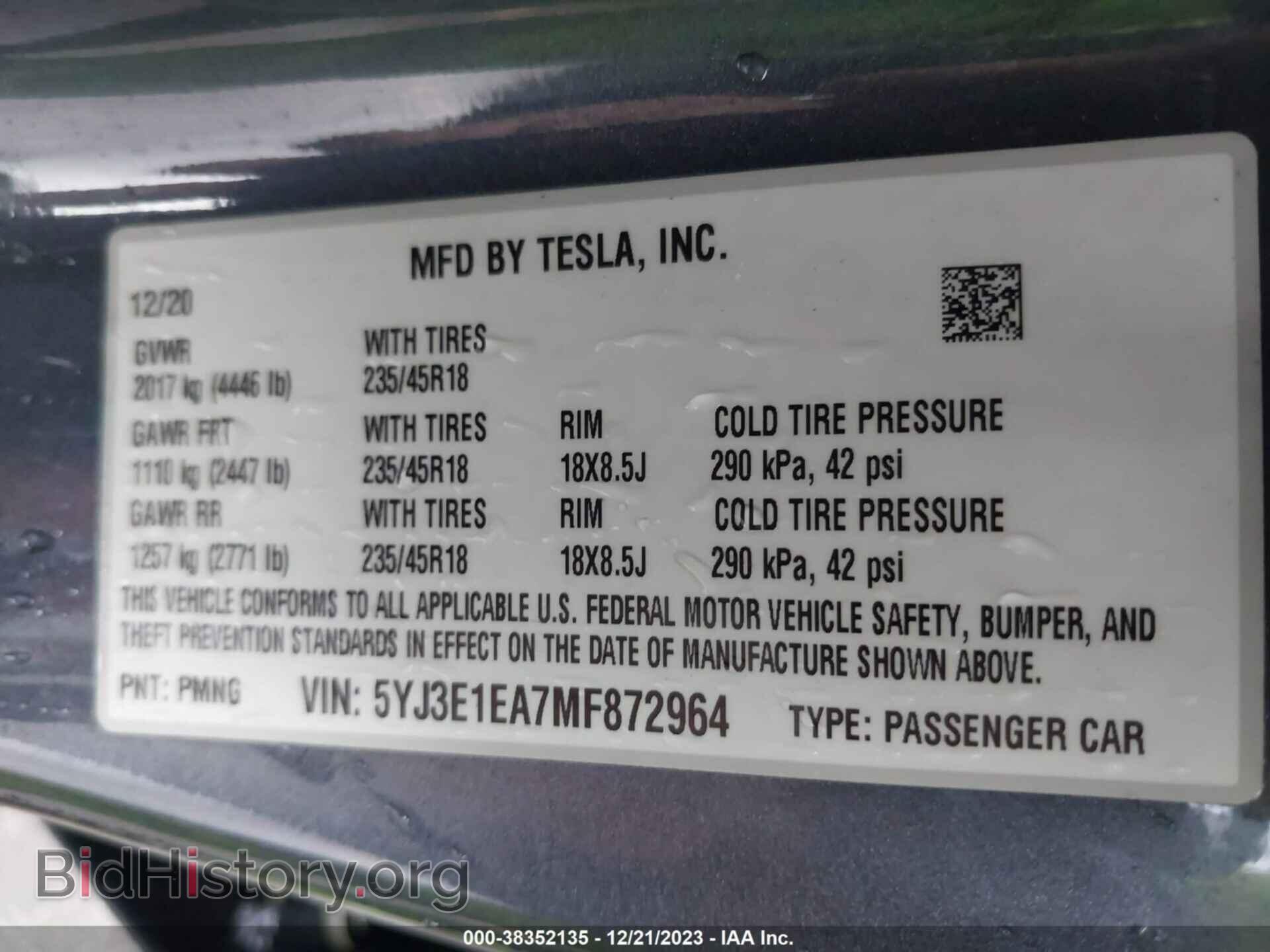 2021 TESLA MODEL 3 - VIN: 5YJ3E1EA7MF872964 - Фото 9