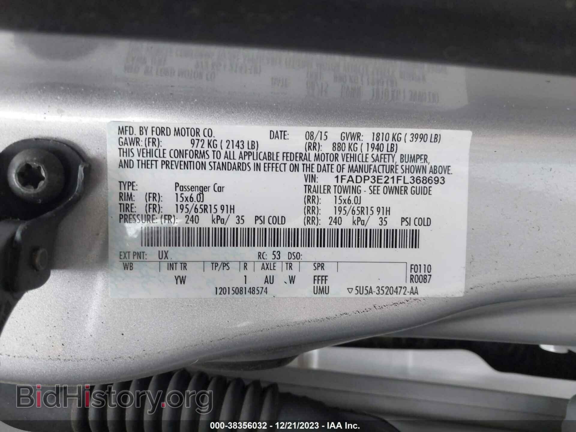 2015 FORD FOCUS - VIN: 1FADP3E21FL368693 - Фото 9