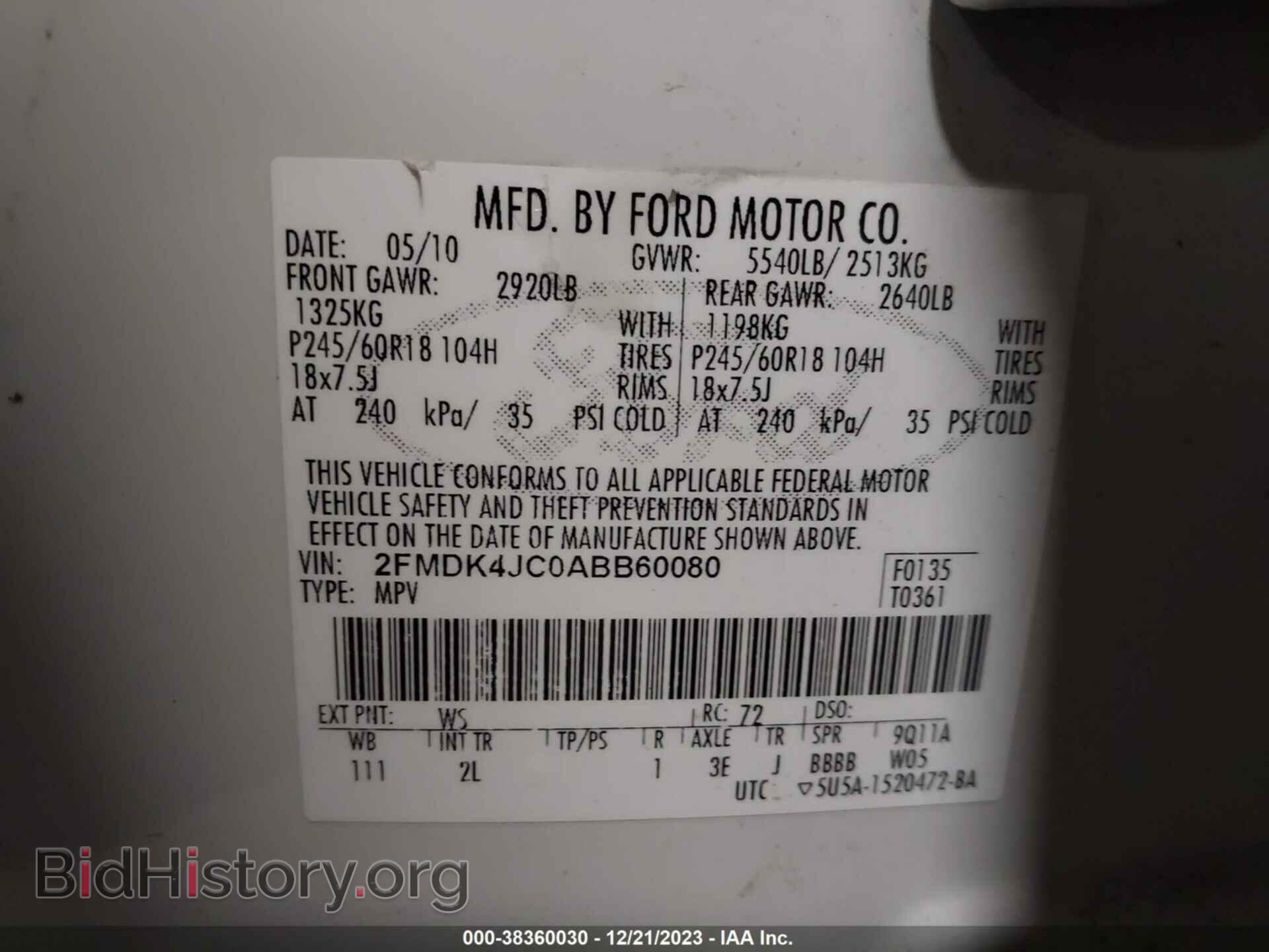 2010 FORD EDGE - VIN: 2FMDK4JC0ABB60080 - Photo 9