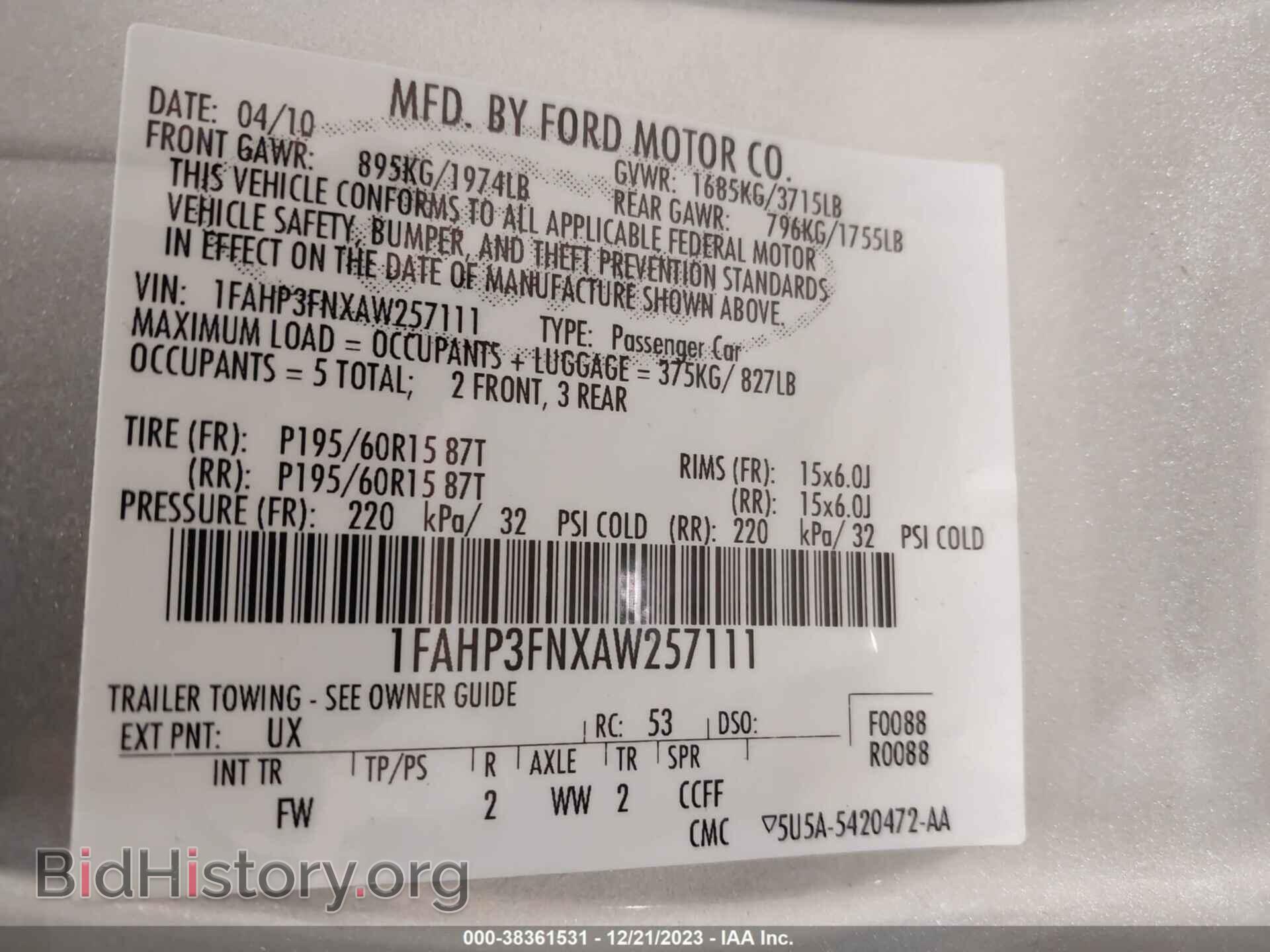 2010 FORD FOCUS - VIN: 1FAHP3FNXAW257111 - Фото 9