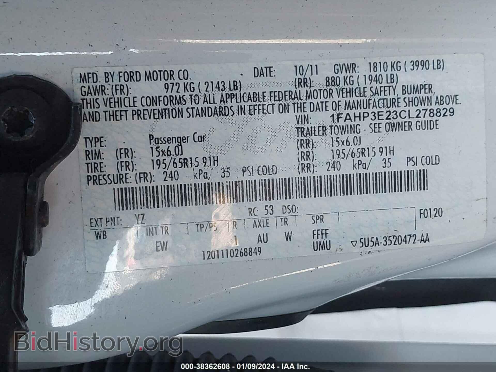 2012 FORD FOCUS - VIN: 1FAHP3E23CL278829 - Фото 9