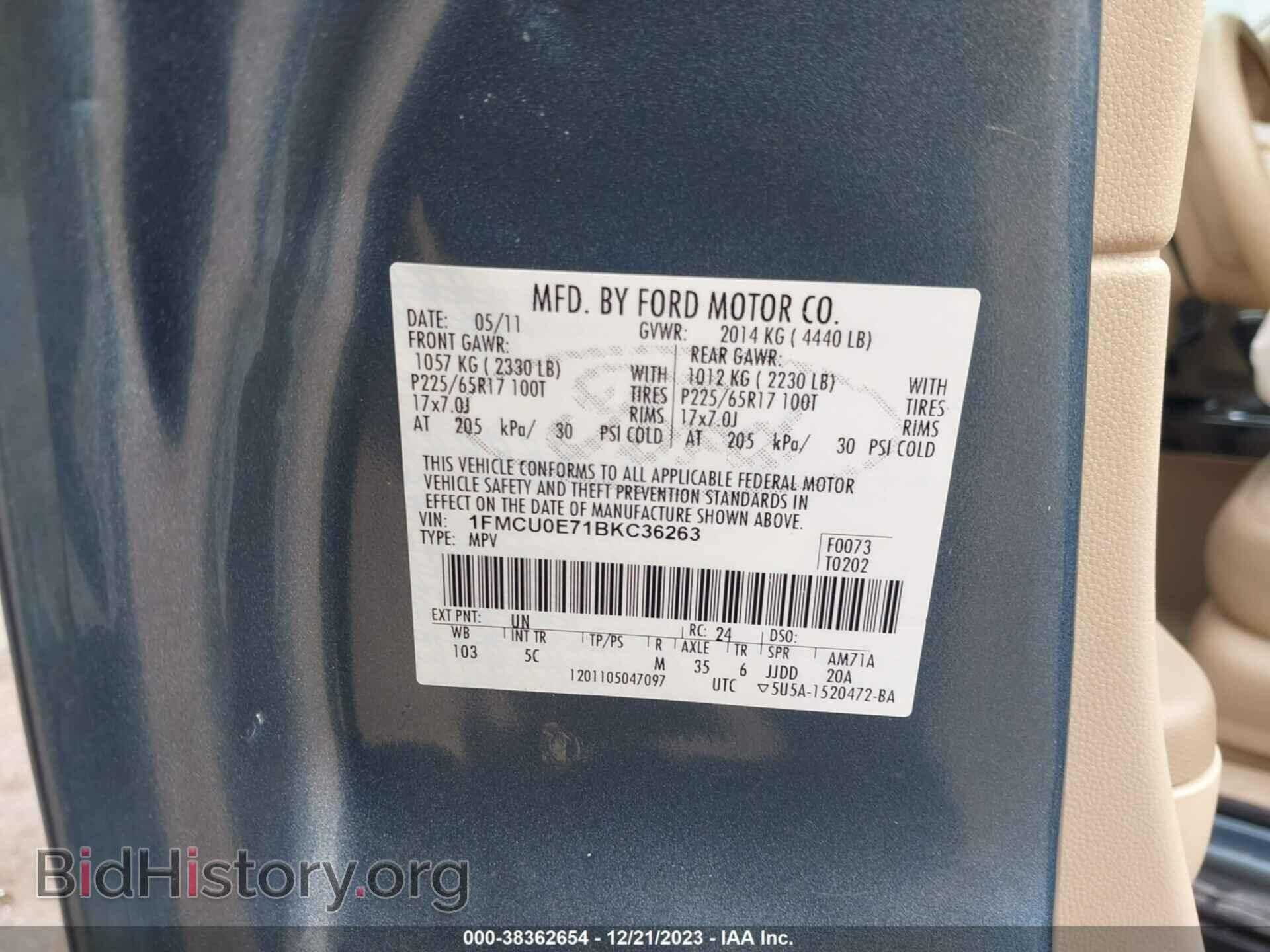 2011 FORD ESCAPE - VIN: 1FMCU0E71BKC36263 - Фото 9
