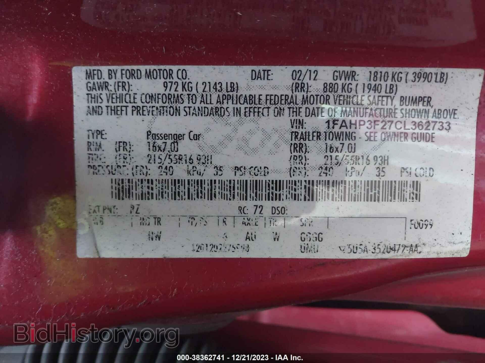 2012 FORD FOCUS - VIN: 1FAHP3F27CL362733 - Фото 9