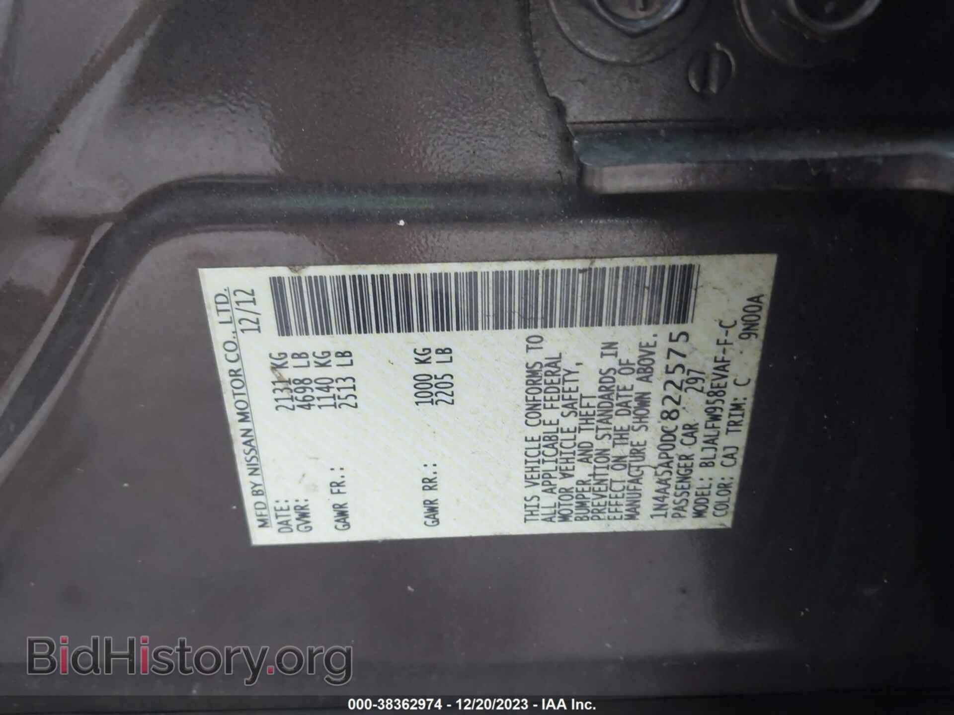 2013 NISSAN MAXIMA - VIN: 1N4AA5AP0DC822575 - Фото 9
