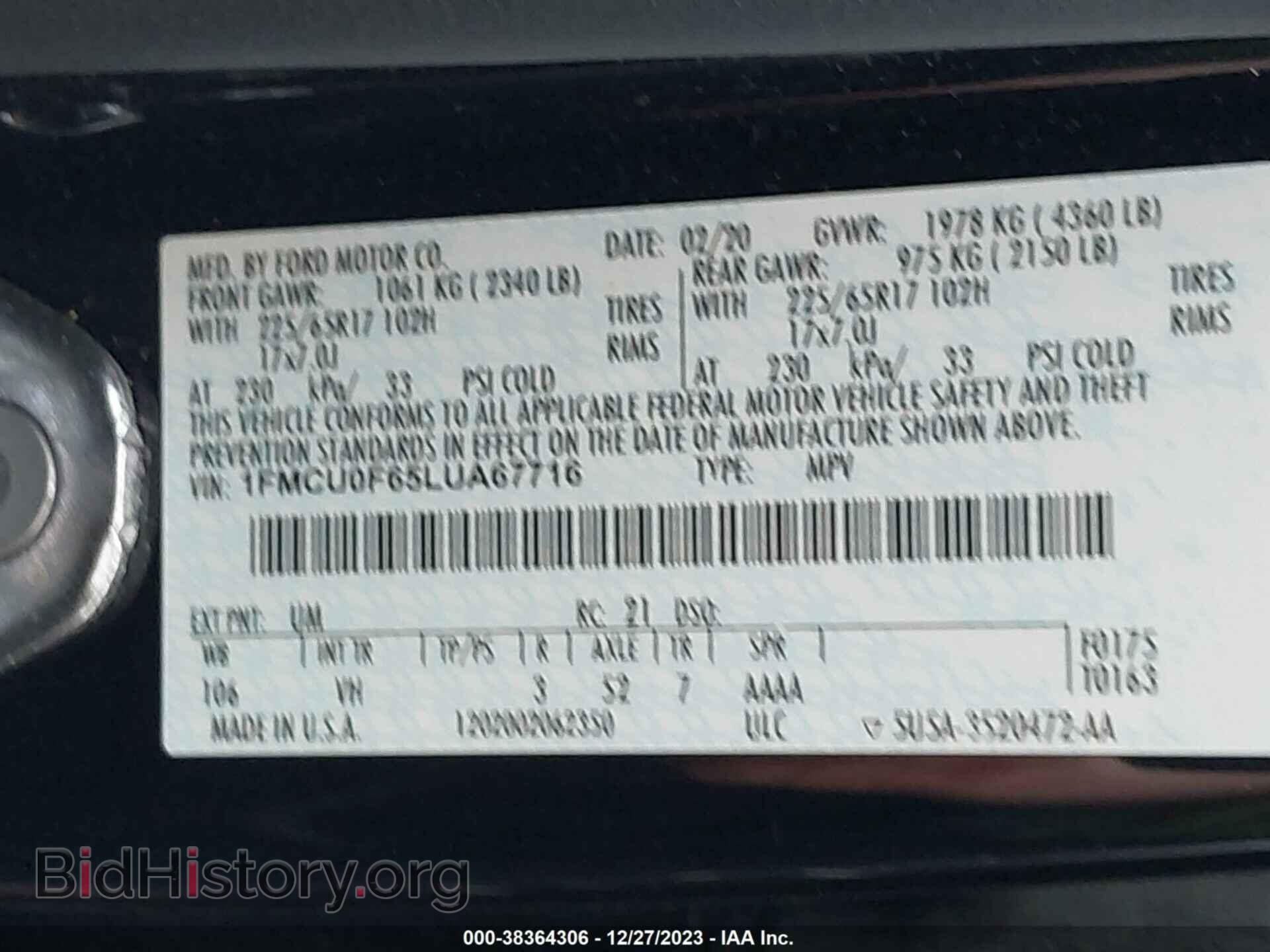 2020 FORD ESCAPE - VIN: 1FMCU0F65LUA67716 - Photo 9