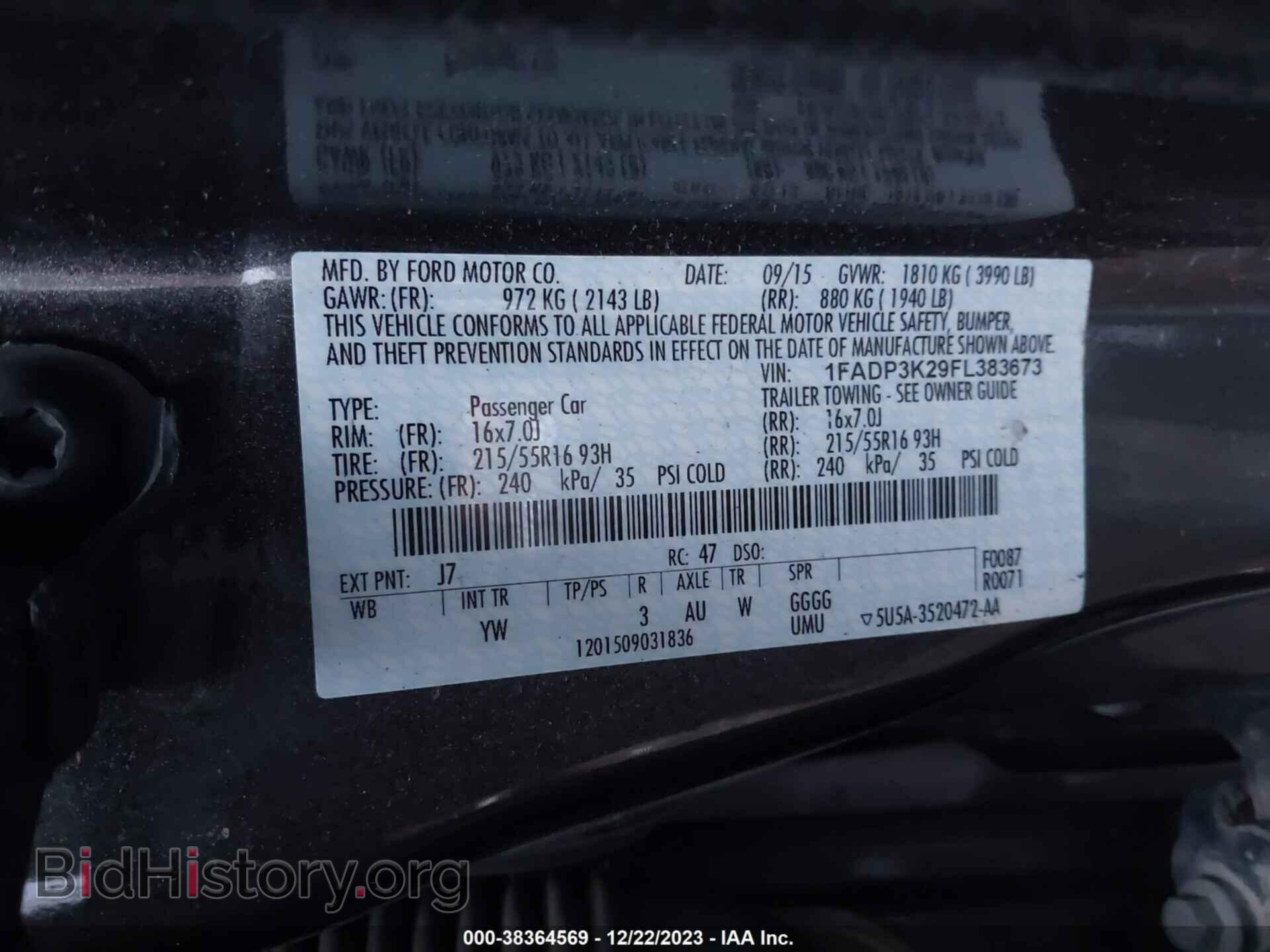 2015 FORD FOCUS - VIN: 1FADP3K29FL383673 - Фото 9