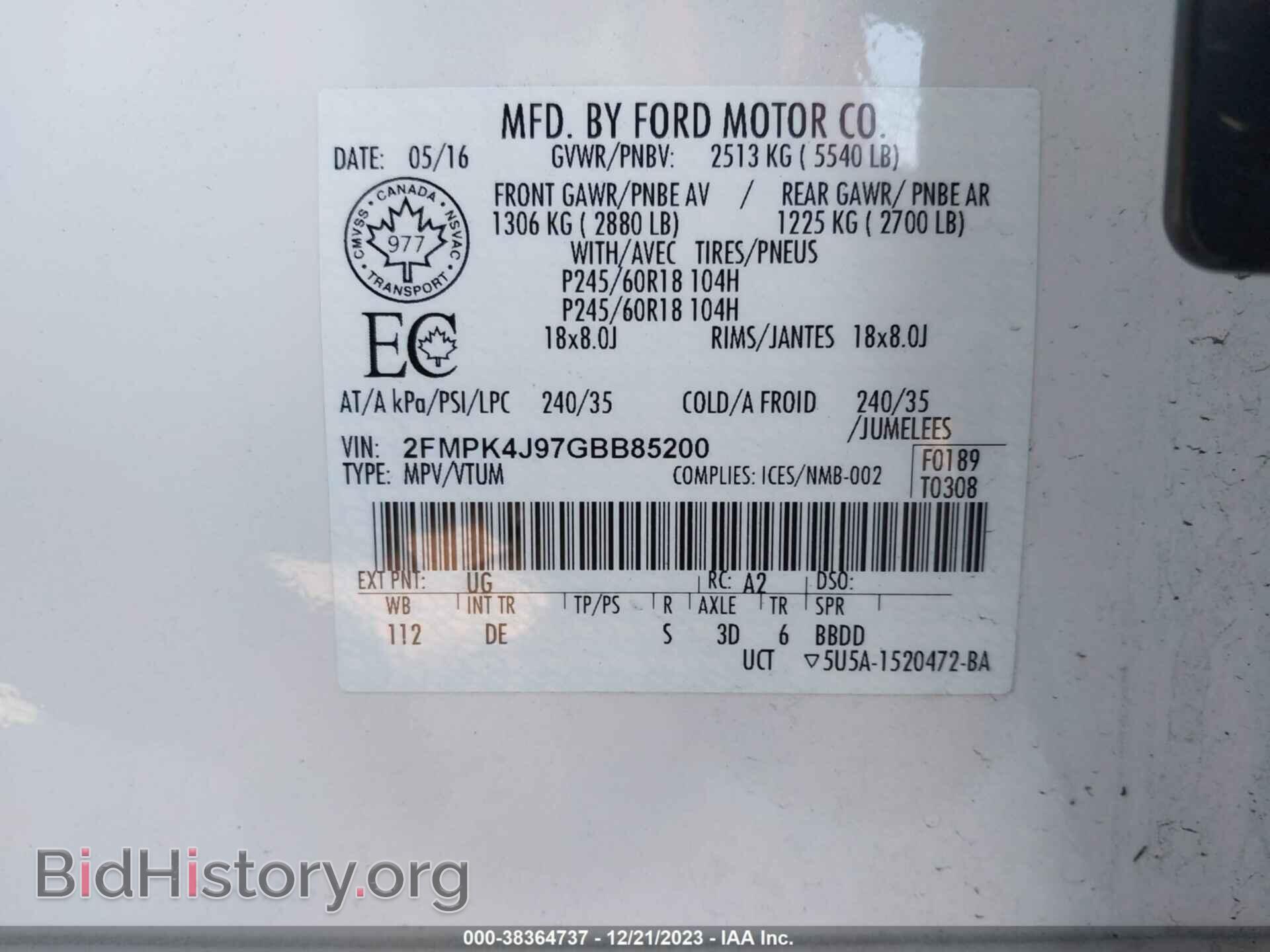 2016 FORD EDGE - VIN: 2FMPK4J97GBB85200 - Photo 9