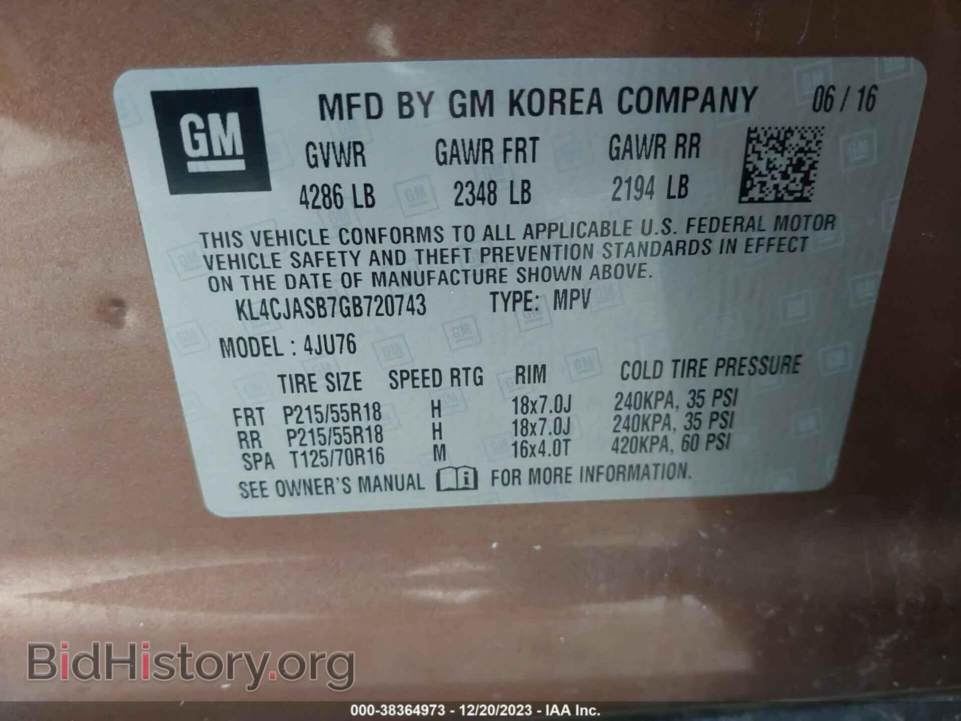 2016 BUICK ENCORE - VIN: KL4CJASB7GB720743 - Photo 9