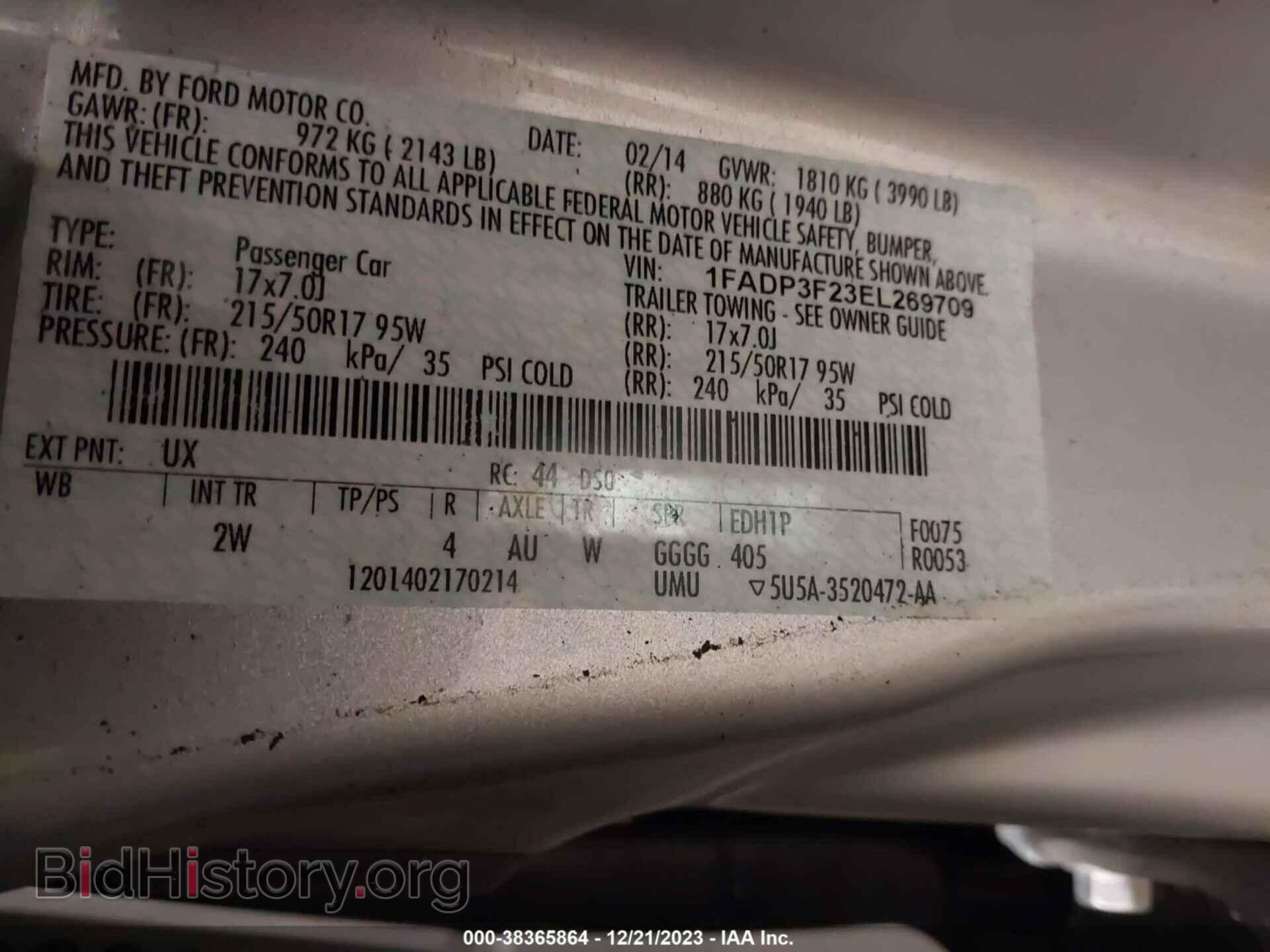 2014 FORD FOCUS - VIN: 1FADP3F23EL269709 - Фото 9