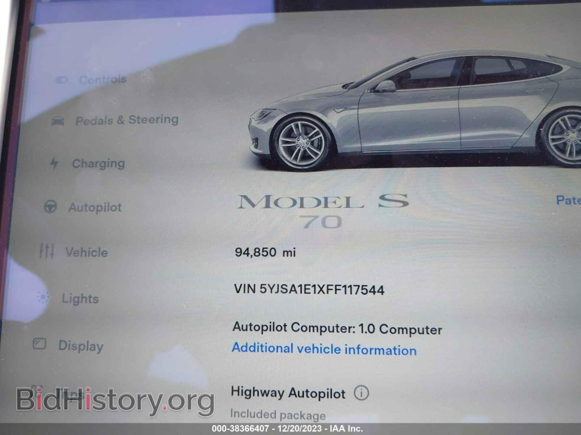 2015 TESLA MODEL S - VIN: 5YJSA1E1XFF117544 - Фото 7