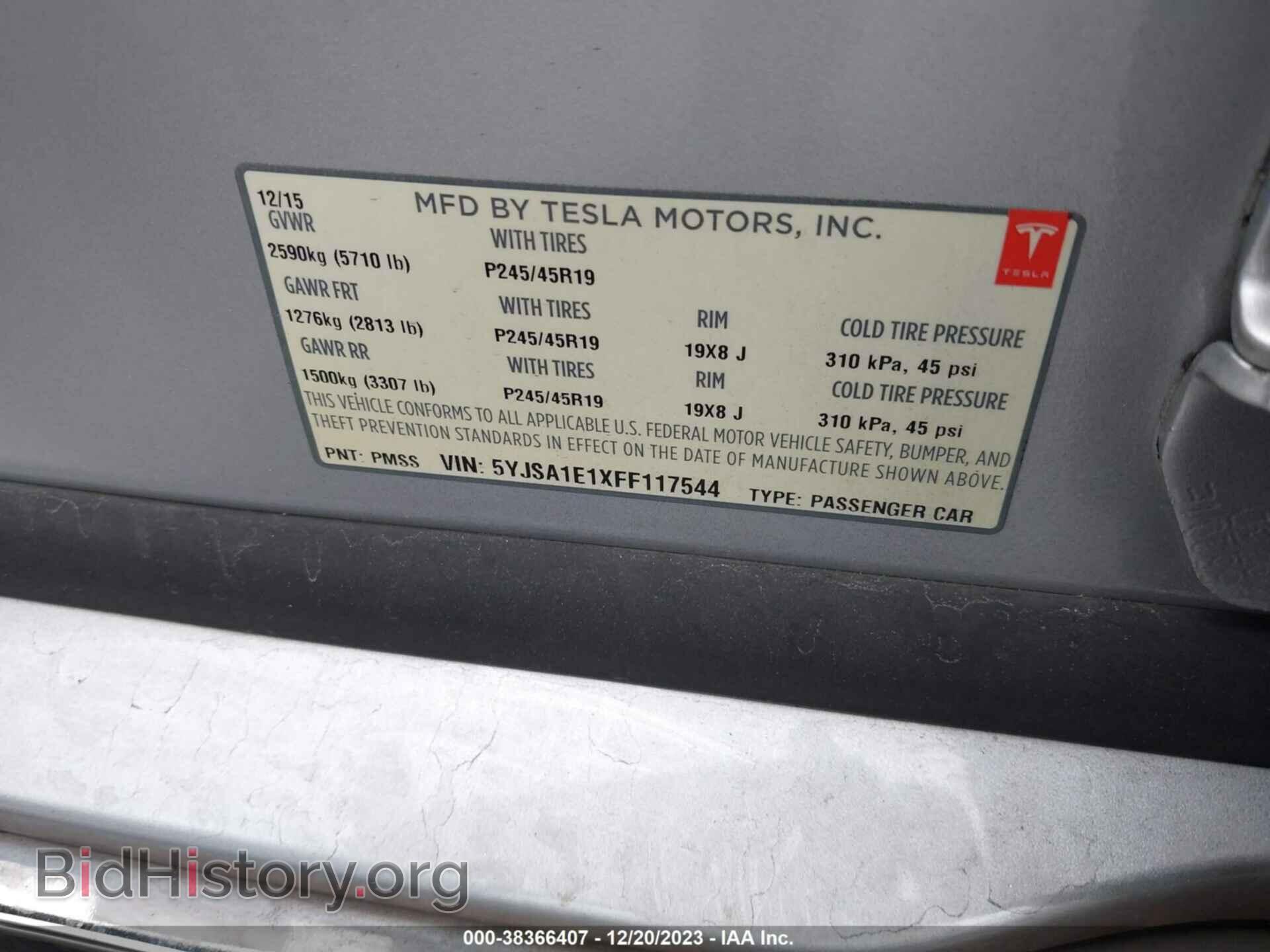 2015 TESLA MODEL S - VIN: 5YJSA1E1XFF117544 - Фото 9