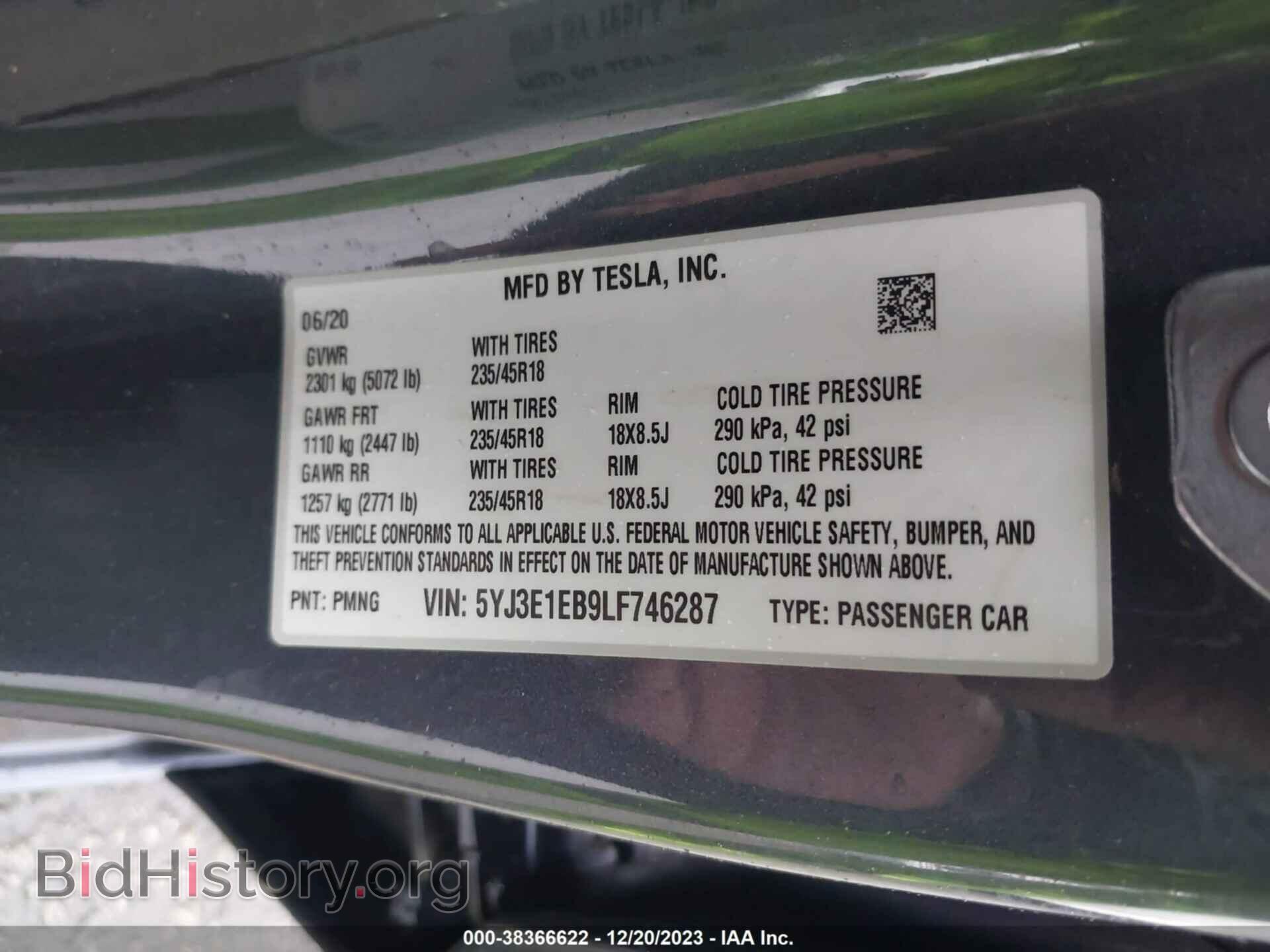 2020 TESLA MODEL 3 - VIN: 5YJ3E1EB9LF746287 - Фото 9