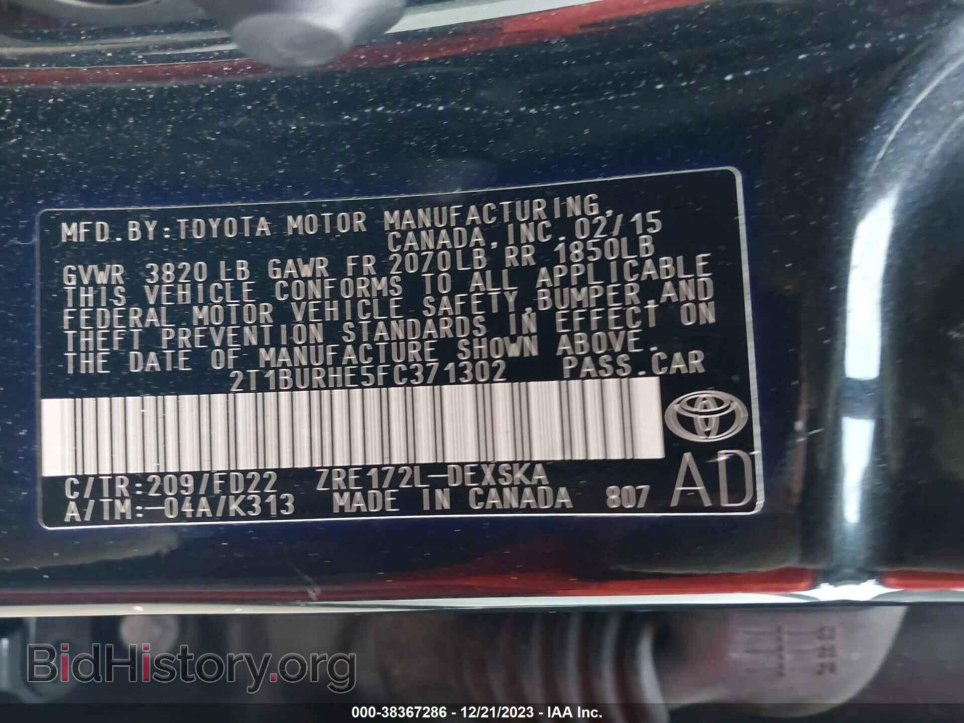 2015 TOYOTA COROLLA - VIN: 2T1BURHE5FC371302 - Фото 9