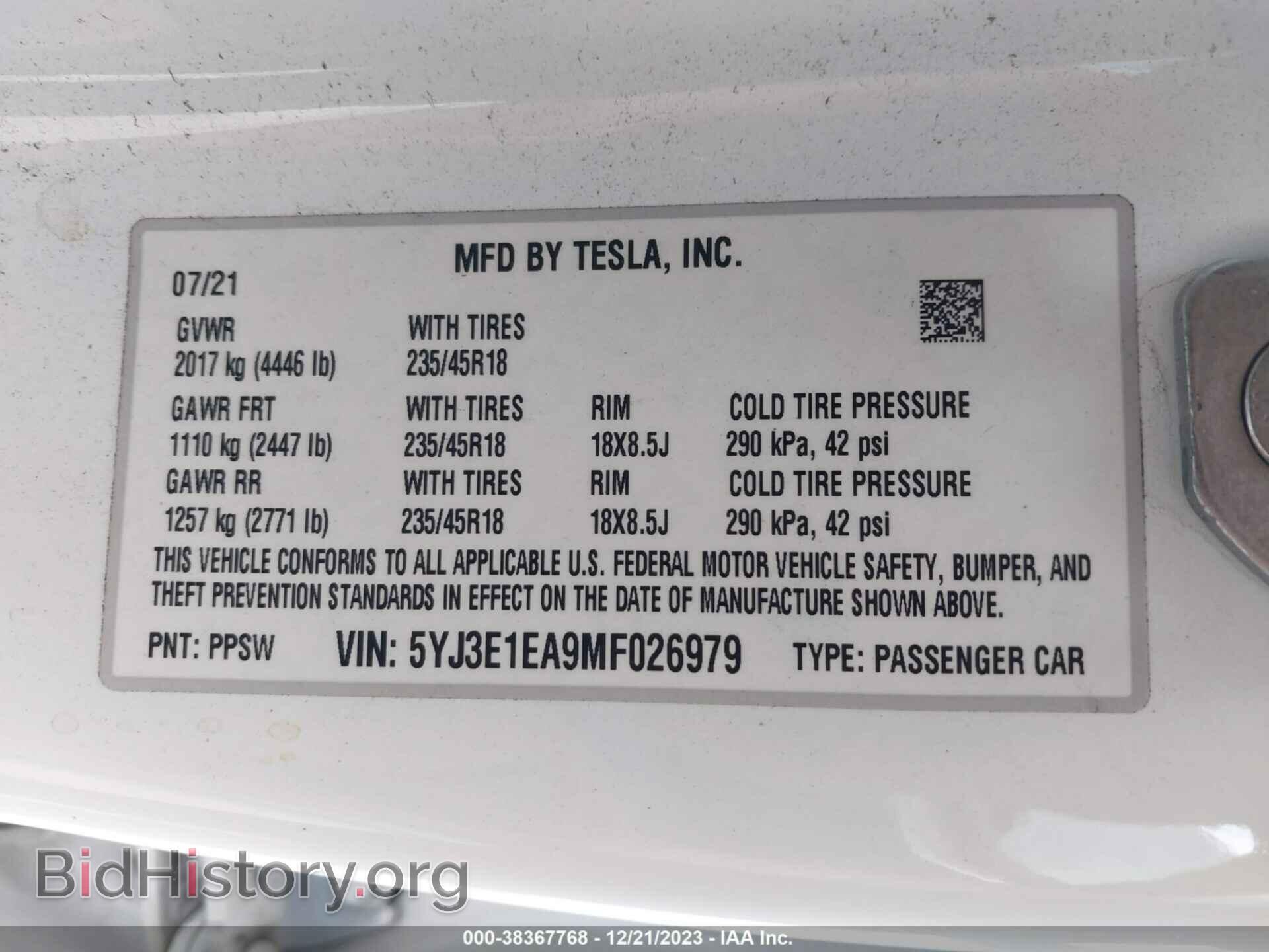 2021 TESLA MODEL 3 - VIN: 5YJ3E1EA9MF026979 - Фото 9