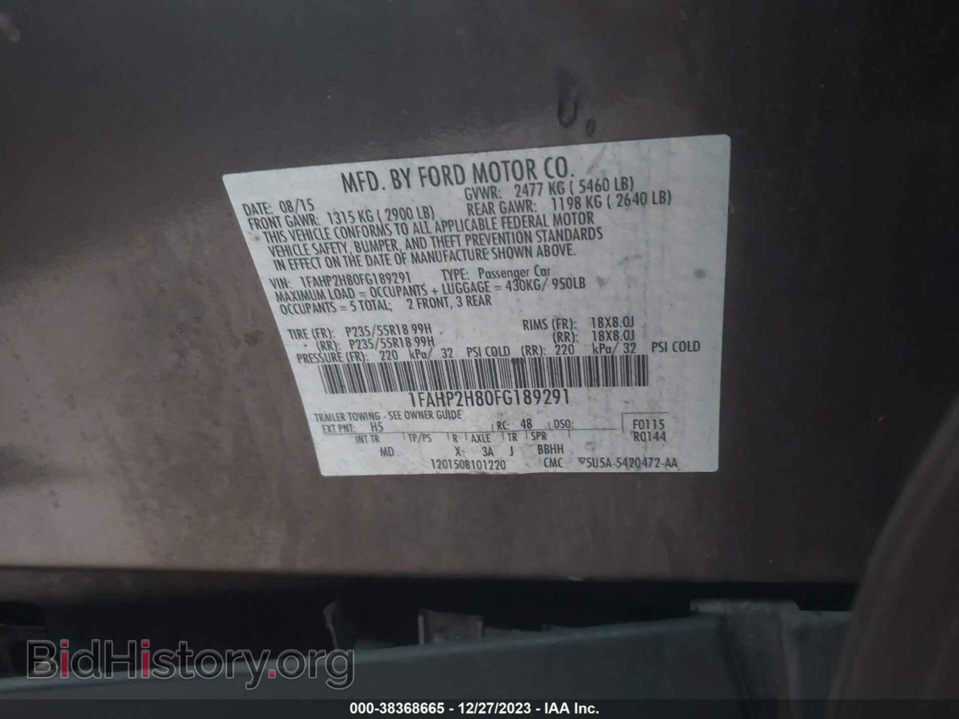 2015 FORD TAURUS - VIN: 1FAHP2H80FG189291 - Photo 9