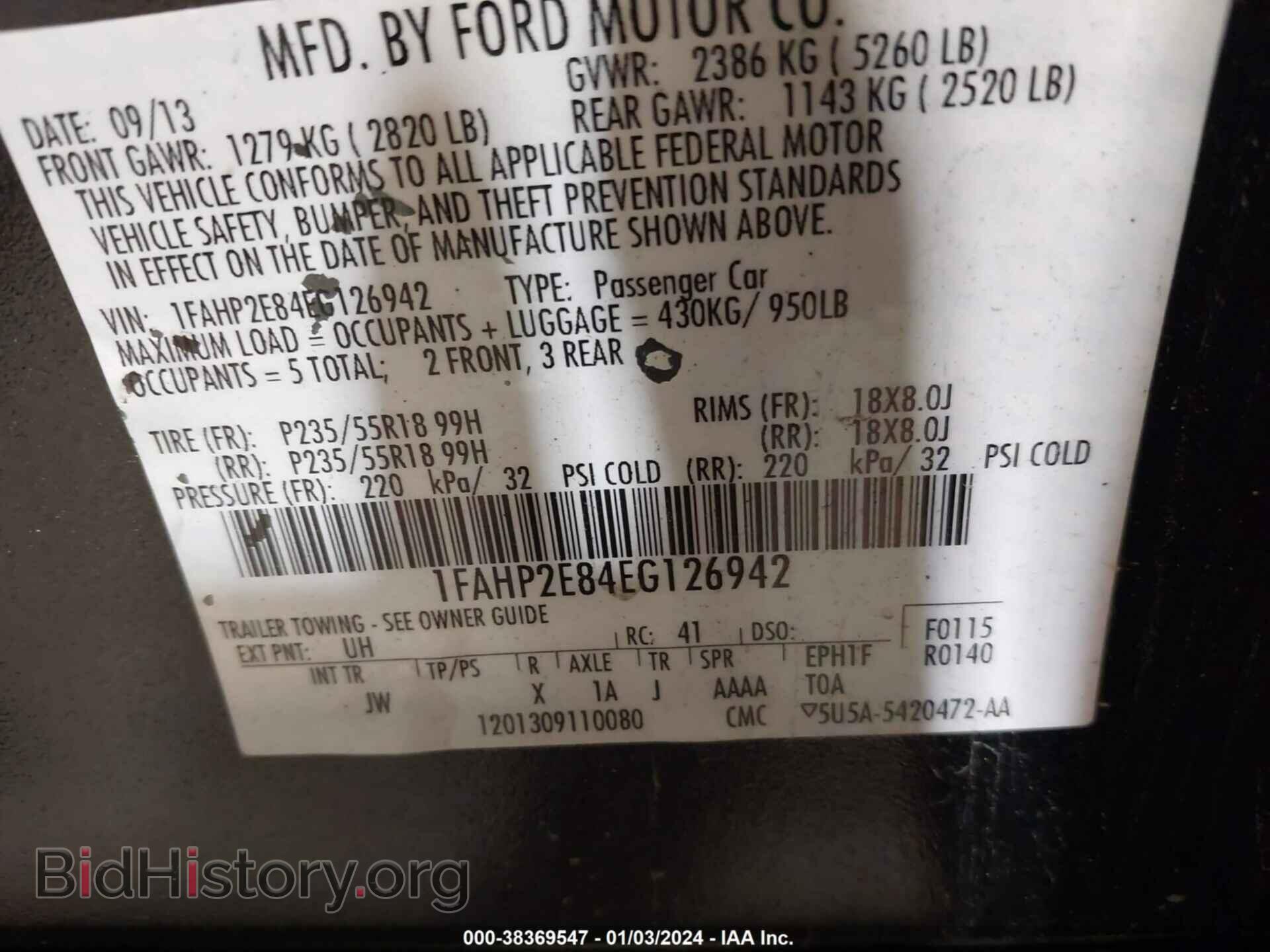 2014 FORD TAURUS - VIN: 1FAHP2E84EG126942 - Photo 9