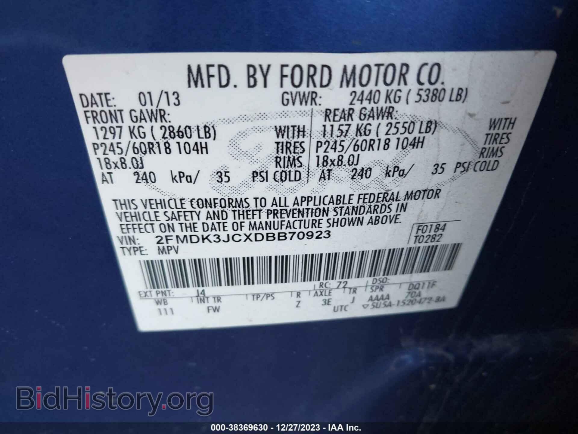 2013 FORD EDGE - VIN: 2FMDK3JCXDBB70923 - Photo 9