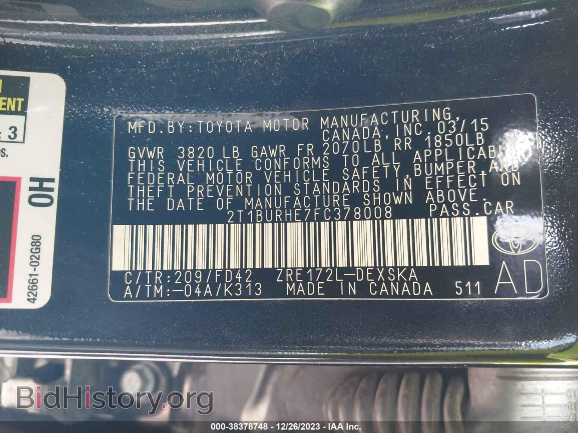 2015 TOYOTA COROLLA - VIN: 2T1BURHE7FC378008 - Фото 9