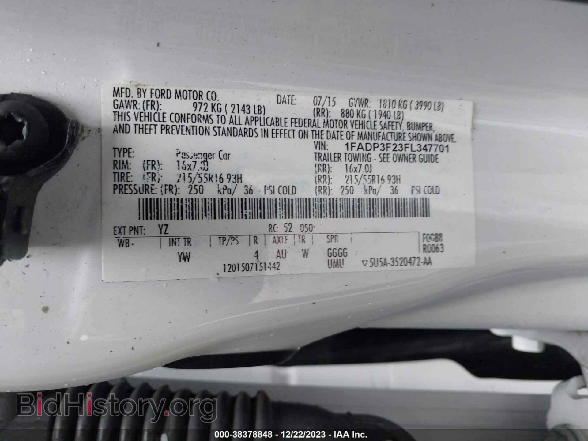 2015 FORD FOCUS - VIN: 1FADP3F23FL347701 - Фото 9
