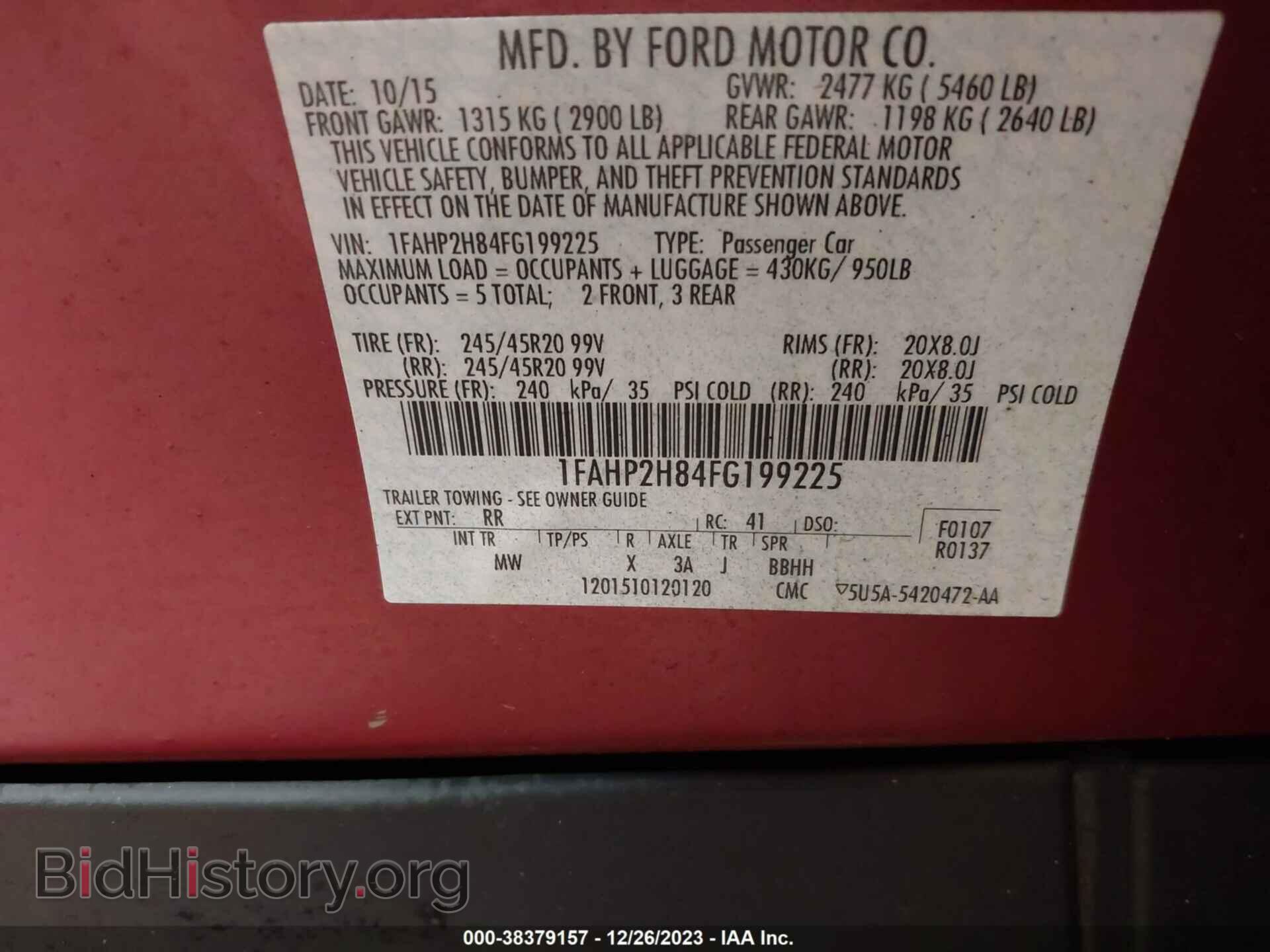 2015 FORD TAURUS - VIN: 1FAHP2H84FG199225 - Фото 9
