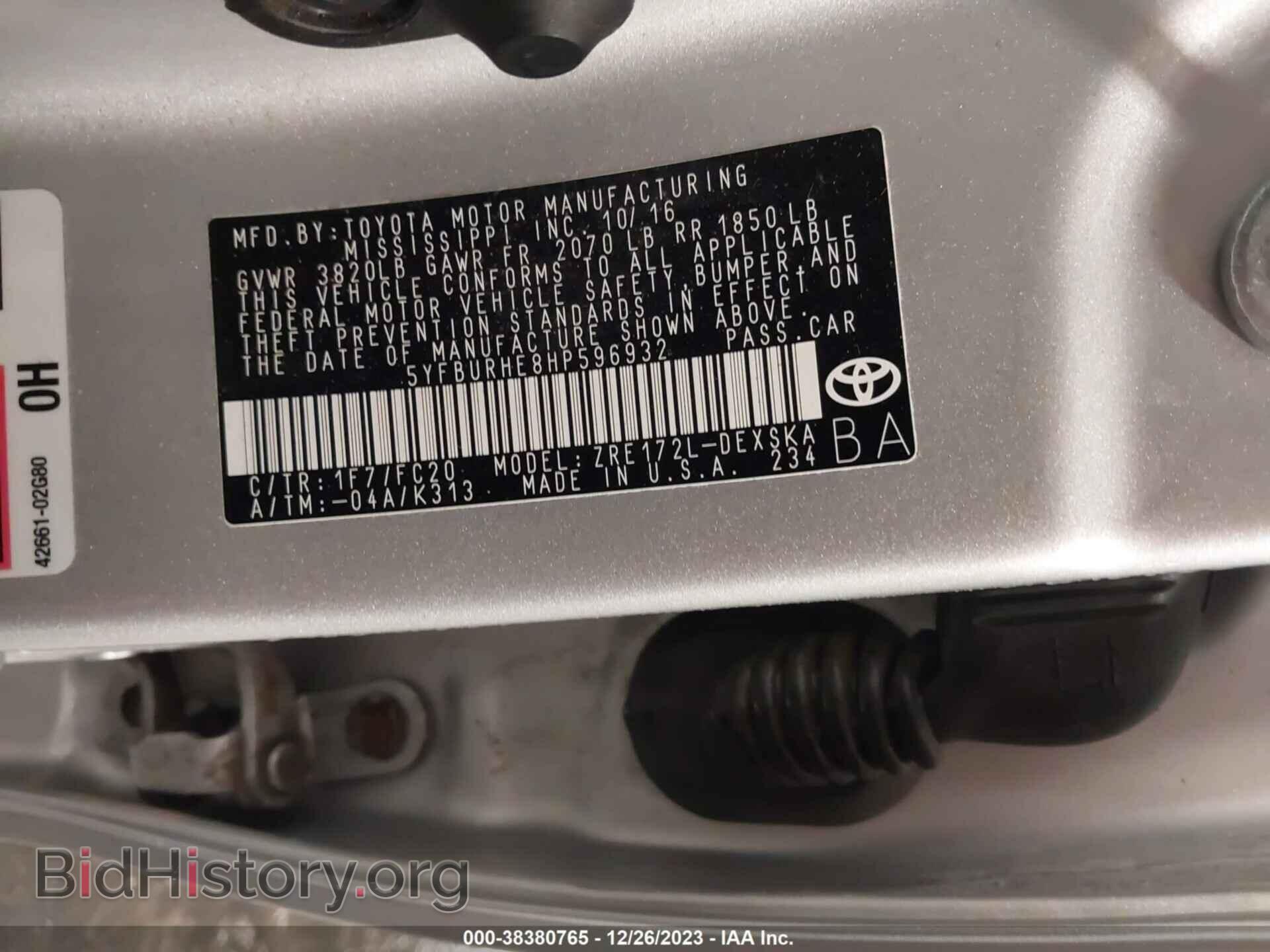 2017 TOYOTA COROLLA - VIN: 5YFBURHE8HP596932 - Фото 9