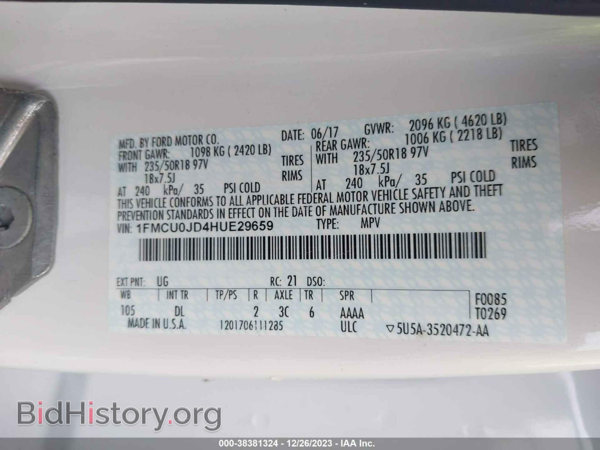 2017 FORD ESCAPE - VIN: 1FMCU0JD4HUE29659 - Photo 9
