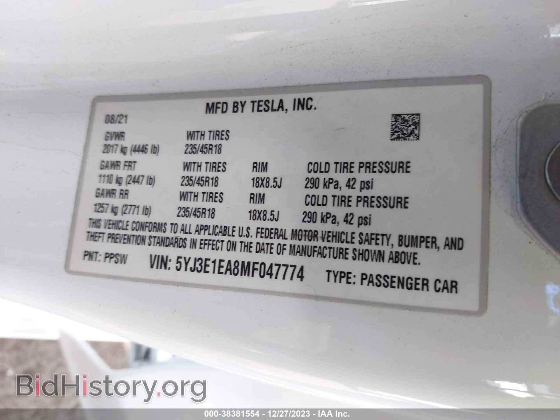 2021 TESLA MODEL 3 - VIN: 5YJ3E1EA8MF047774 - Photo 8