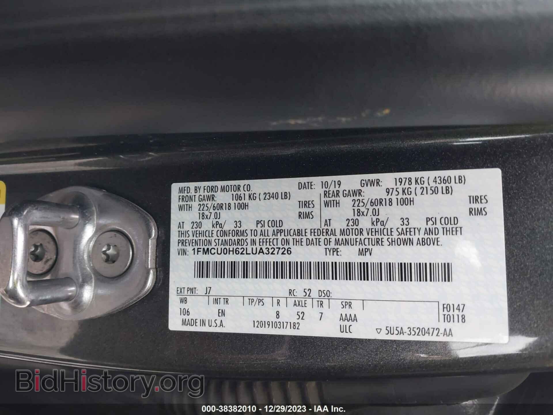 2020 FORD ESCAPE - VIN: 1FMCU0H62LUA32726 - Photo 9