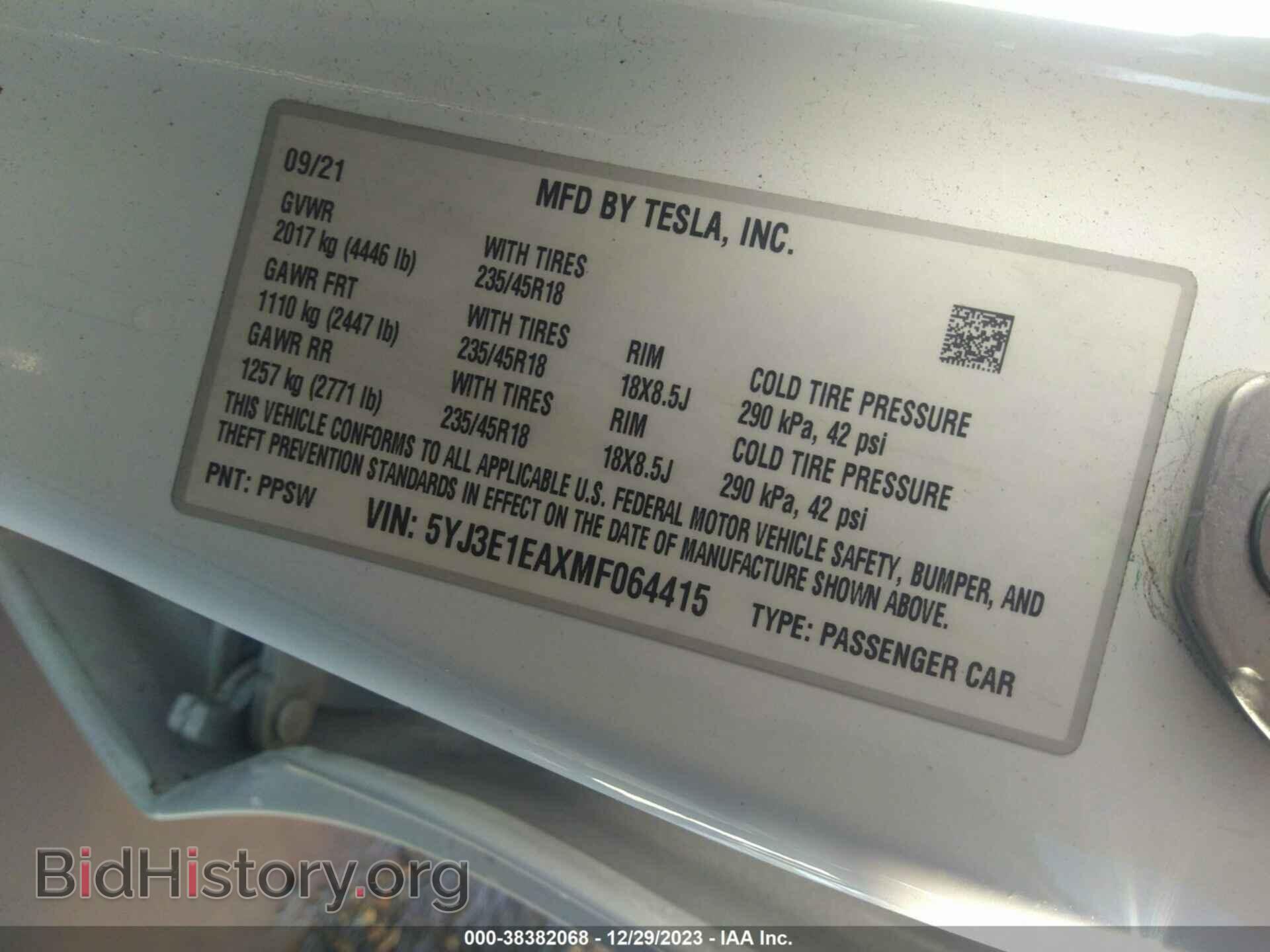 2021 TESLA MODEL 3 - VIN: 5YJ3E1EAXMF064415 - Фото 9