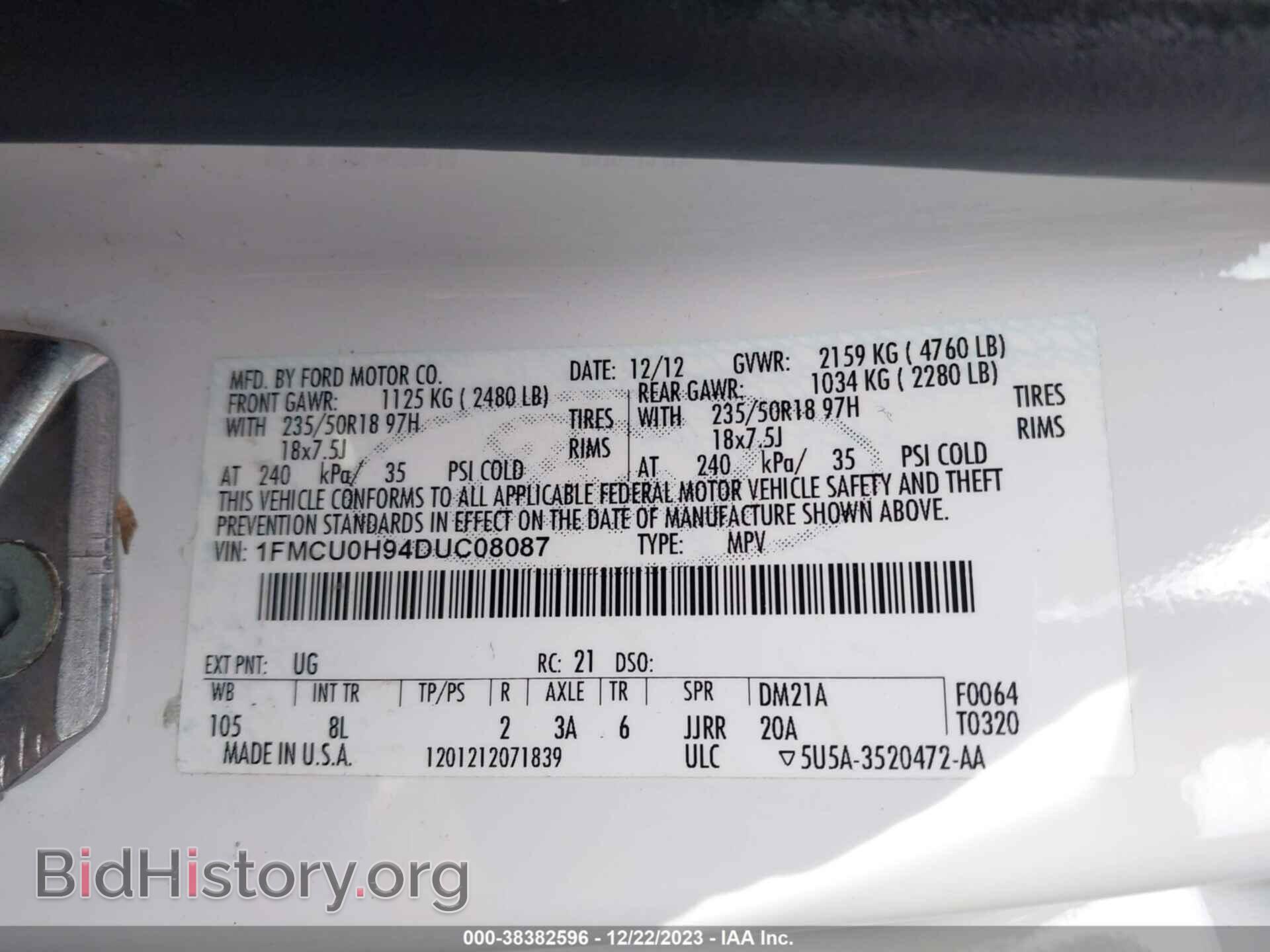2013 FORD ESCAPE - VIN: 1FMCU0H94DUC08087 - Фото 9