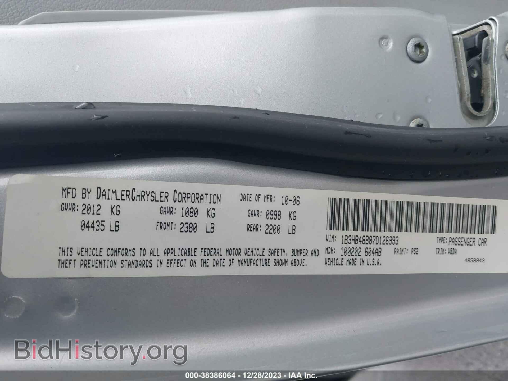 2007 DODGE CALIBER - VIN: 1B3HB48B87D126993 - Фото 9